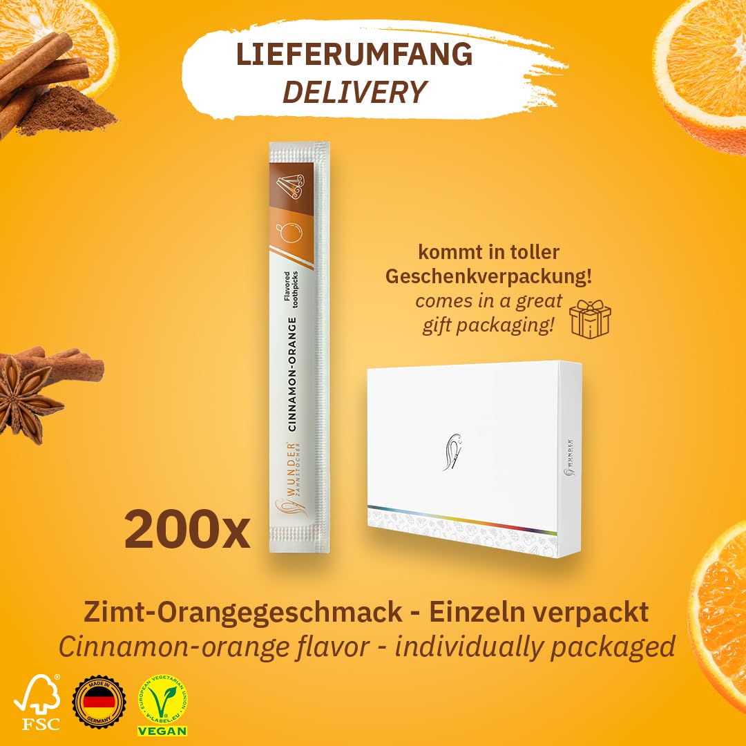 Flavored Toothpicks for Fresh Breath - 200 Individually Wrapped Mint Toothpicks in 8 Refreshing Flavors (Cinnamon Orange) - Perfect for After Meals, Travel & Oral Hygiene