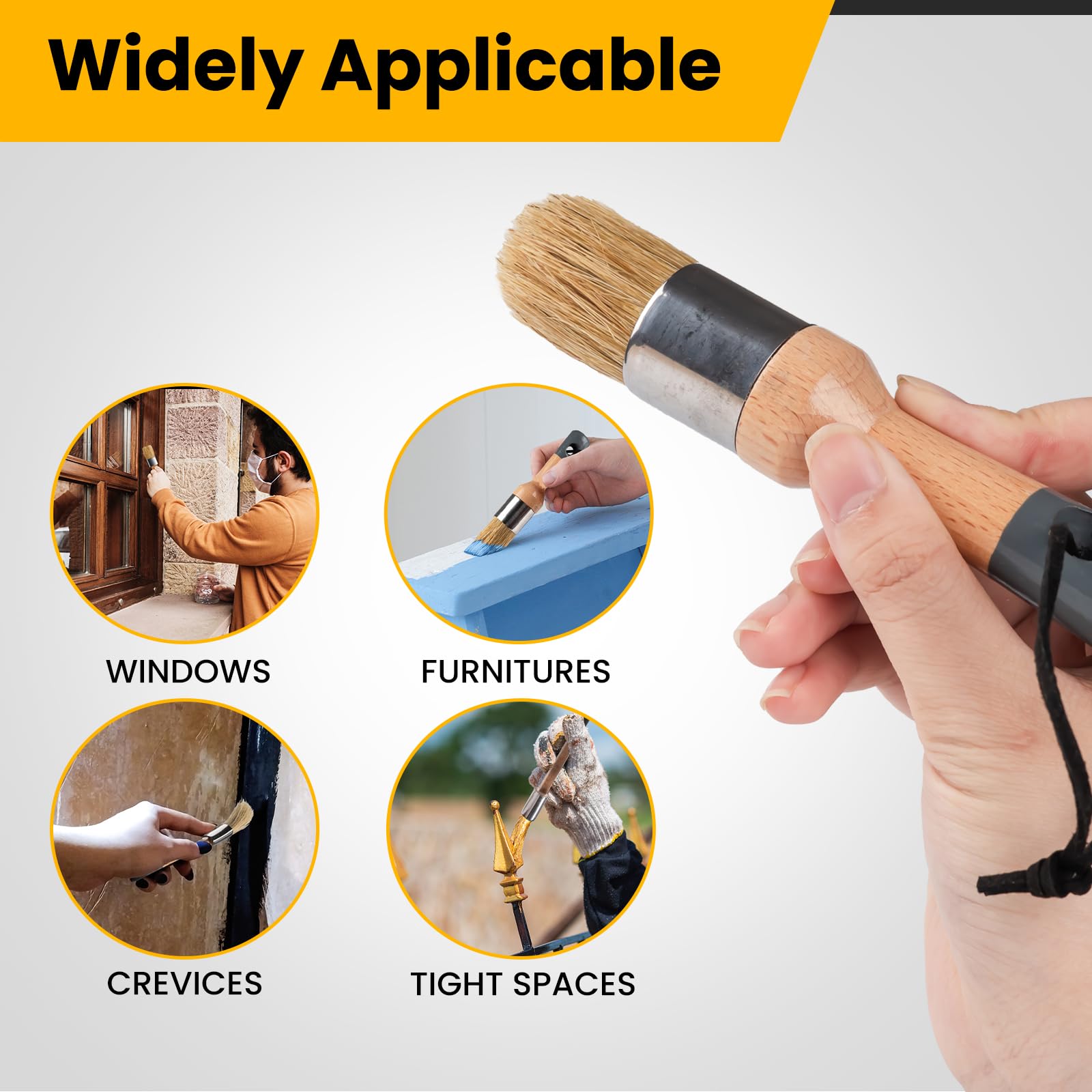 2 Pack Natural Bristle Chalk Paint Brushes & Wax Brushes for Furniture DIY, Art & Crafts - Round Oval Paint Brush for All Painting & Waxing Projects - Perfect for Furniture Makeovers, Home Decor & Creative Painting