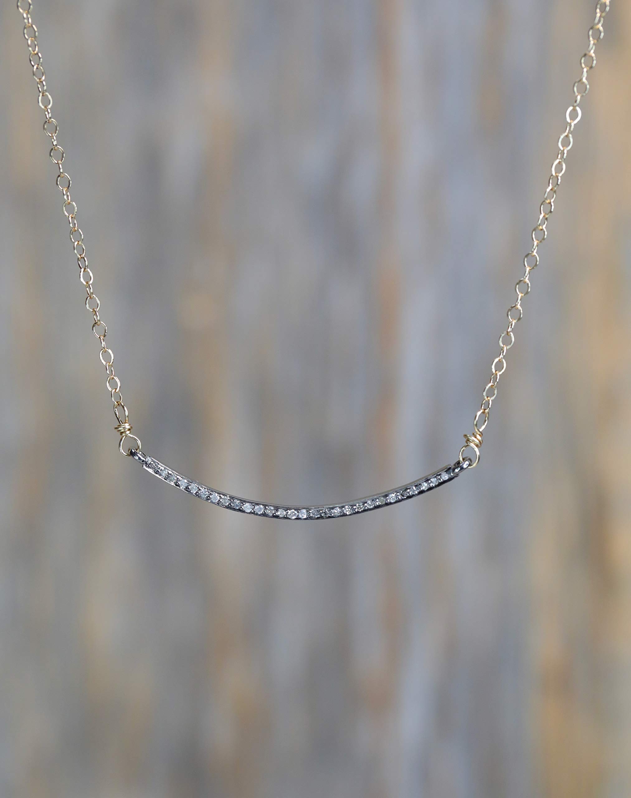 Elegant Curved Diamond Gemstone Bar Necklace - Sterling Silver & 14k Gold Filled Smile Pendant - Perfect Women's Jewelry Gift for Christmas, Anniversary & Special Occasions