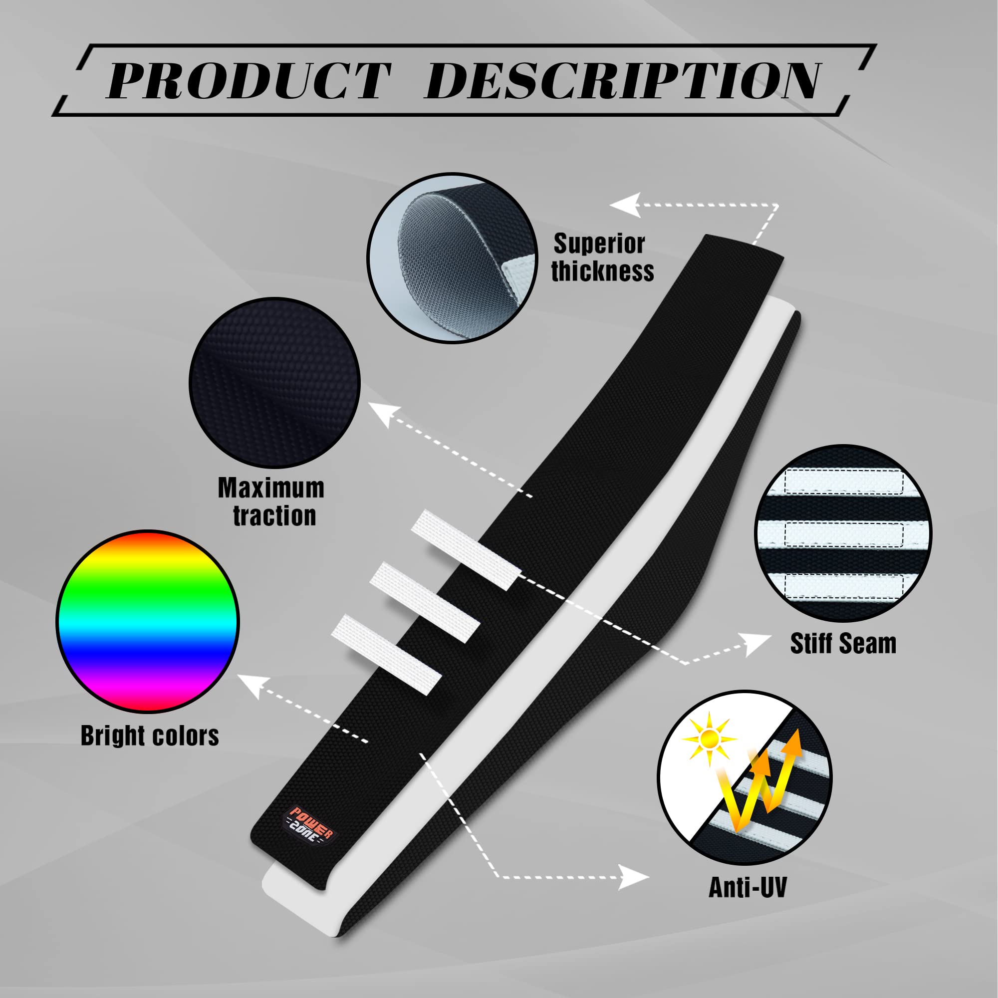 Non-Slip Dirt Bike Seat Cover - Universal Motorcycle Seat Cover for Motocross & Enduro - Black & White Grip Design - Perfect for Off-Road Racing & Trail Riding