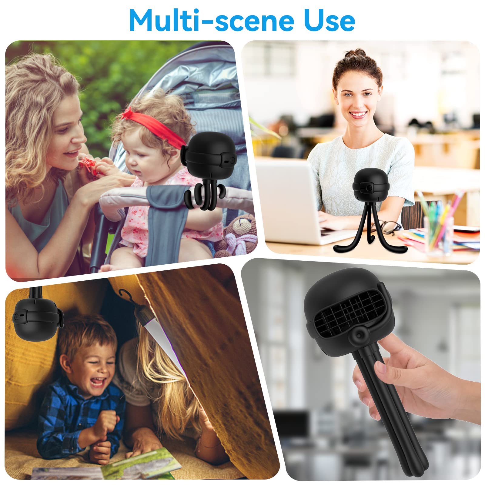 Cadrim Battery Operated Clip On Stroller Fan for Baby - 3 Speed Adjustable Portable Fan with Flexible Tripod, Handheld Personal Cooling Fan for Car Seat, Crib, Camping, Treadmill - Perfect for Outdoor Activities, Travel & Nursery Use