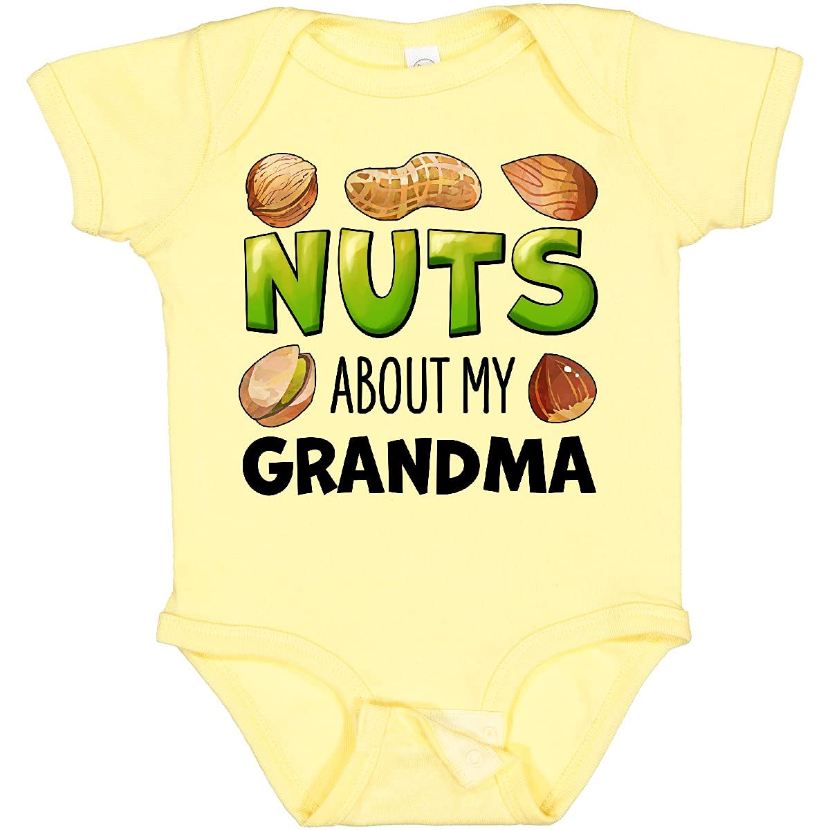 Inktastic 'Nuts About My Grandma' Peanut, Almond, Pistachio Baby Bodysuit - Cute Outfit for Grandparents Day, Family Photos & Special Occasions