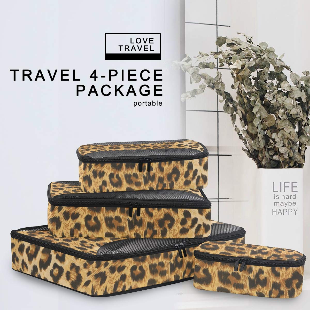 4-Piece Leopard Print Packing Cubes Set - Travel Luggage Organizers for Men & Women | Perfect for Carry-On Bags, Suitcases & Backpacking Trips