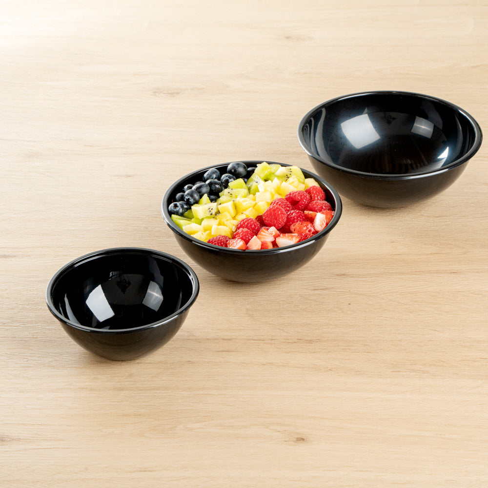 18 oz Round Black Plastic Salad Bowls - 6 x 6 x 2.5 Inches - Pack of 200 - Durable Disposable Bowls for Parties, Picnics, Catering & Food Service