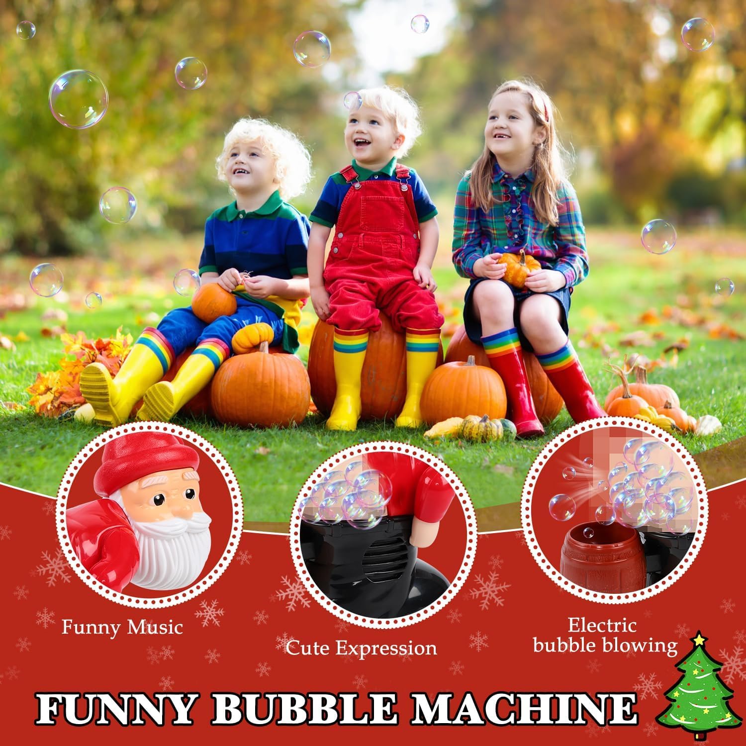 Santa Claus Bubble Blower Machine with Music & LED Lights - Fun Christmas Bubble Toy for Kids Indoor & Outdoor Play - Perfect for Holiday Parties, Backyard Fun & Festive Decorations