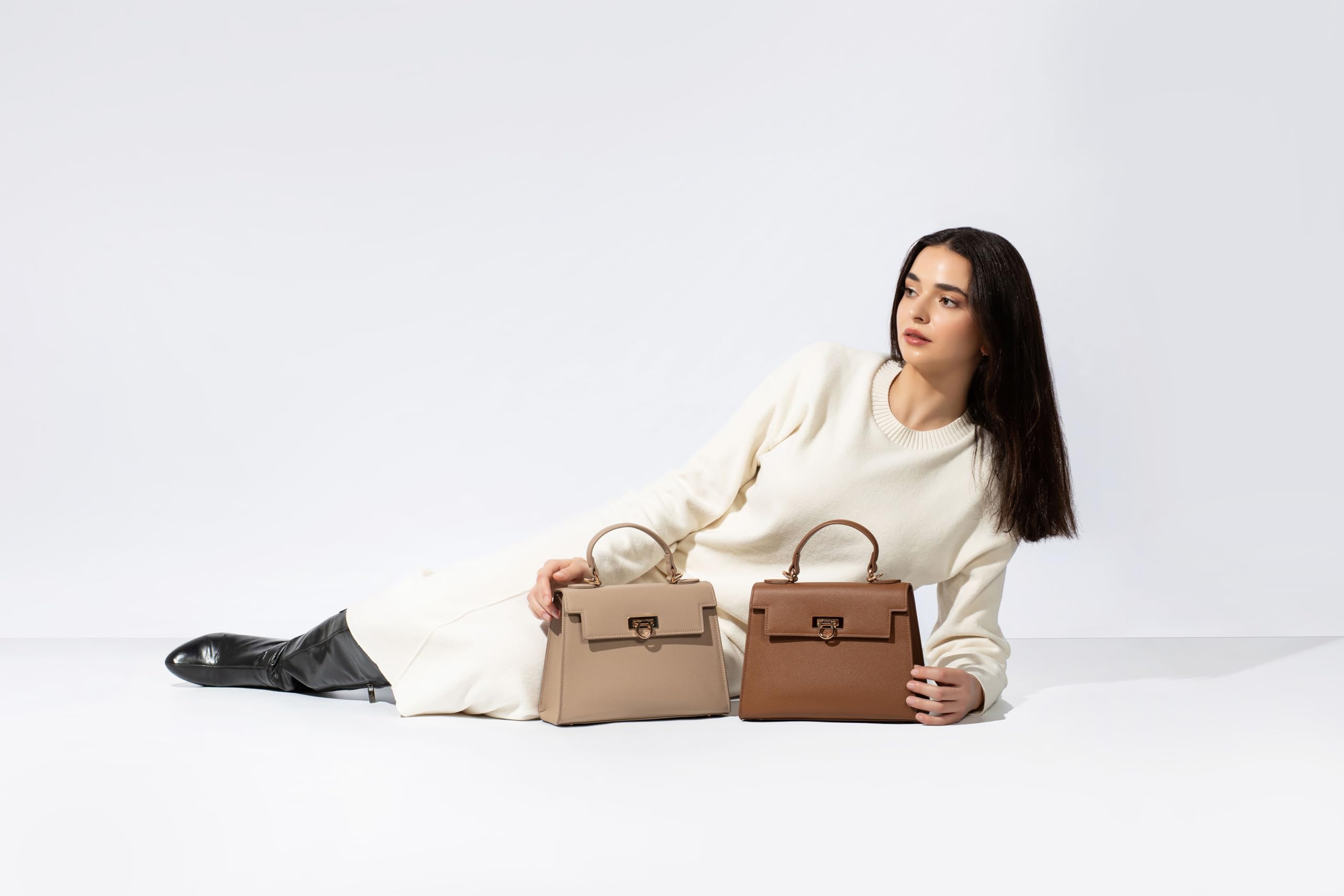 Luxury Women's Leather Top-Handle Handbag with Detachable Strap - Convertible Crossbody Purse & Shoulder Bag for Women - Perfect for Work, Travel & Evening Events