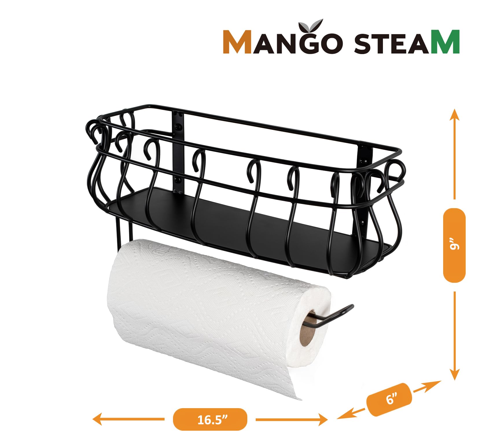 Stainless Steel Wall Mounted Kitchen Paper Towel Holder with Shelf - Space Saving Storage Organizer for Sponges, Utensils & Cleaning Supplies - Perfect for Small Kitchens, RVs & Apartments