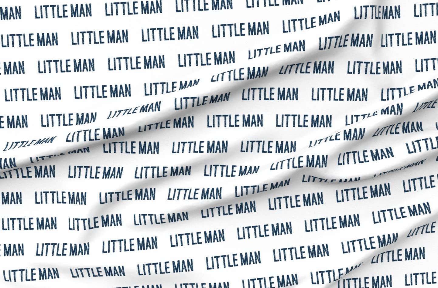 Little Man Navy White Nursery Typography Printed Denim Fabric by The Yard - Bottomweight Cotton Fabric for Apparel, Home Decor & Upholstery - Perfect for Baby Clothes, Curtains & DIY Craft Projects