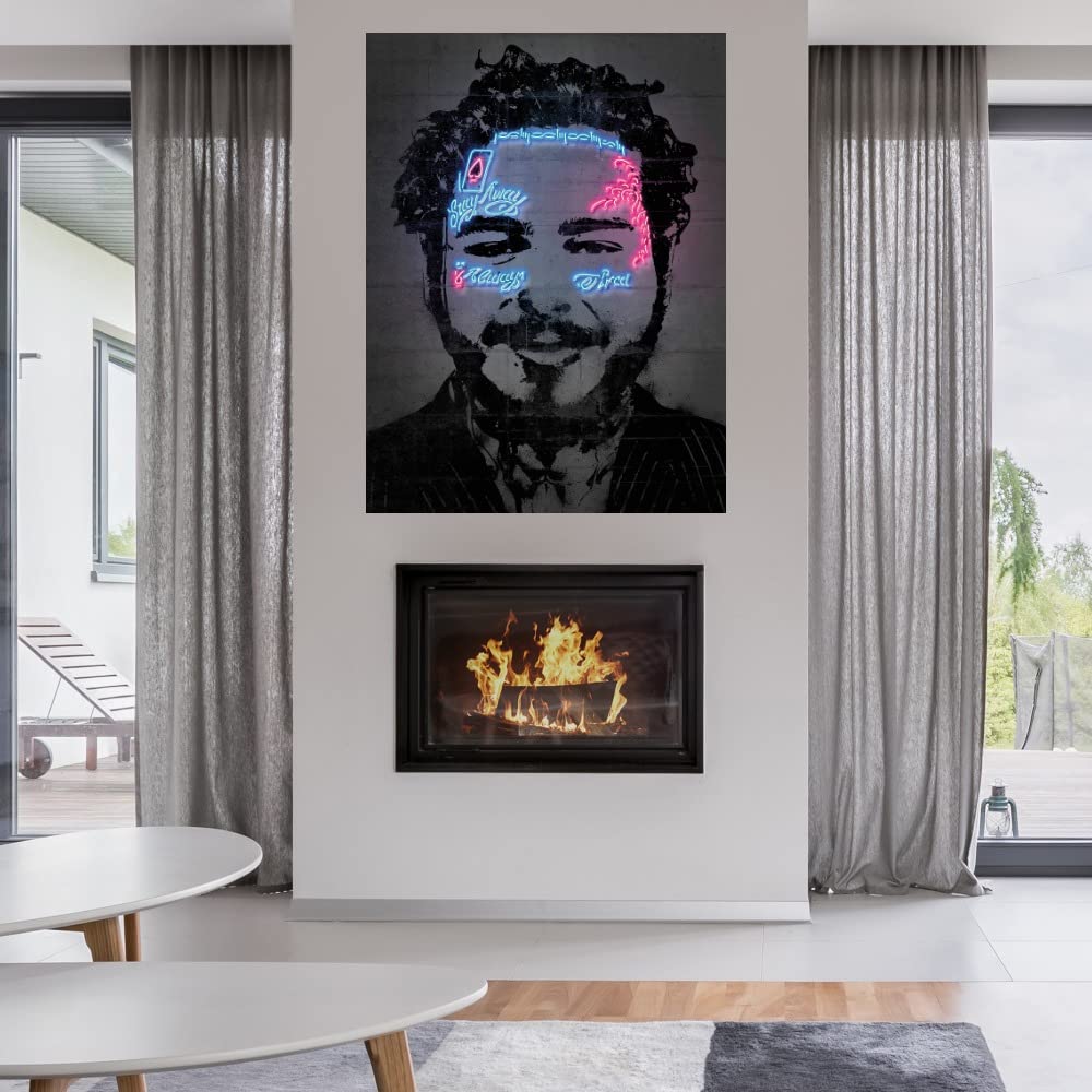Post Malone Canvas Wall Art Print - 24x32 Inch Fine Art Painting by Octavian Mielu - Ready to Hang Home Decor for Living Room, Bedroom, Office & More - Perfect Gift for Music Fans & Modern Interior Design