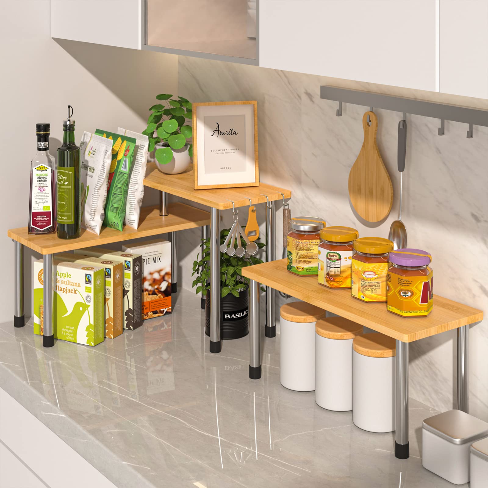JayRex 2-Tier Kitchen Shelf Organizer - Space Saving for Countertops & Bathroom