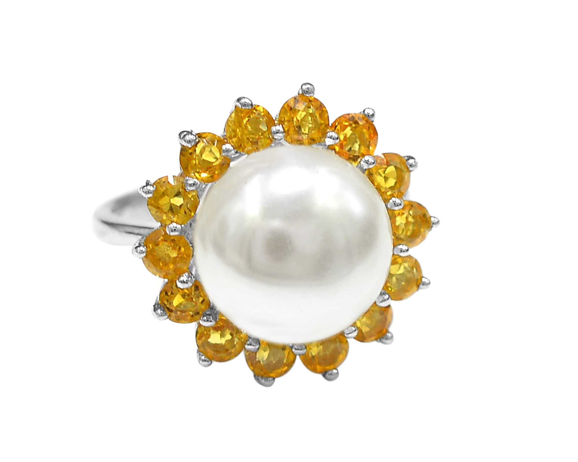 Natural 3mm Round Cut Citrine Gemstone 925 Sterling Silver Cluster Ring - November Birthstone Jewelry for Women, Perfect Wedding & Bridal Gift for Anniversary or Special Occasions