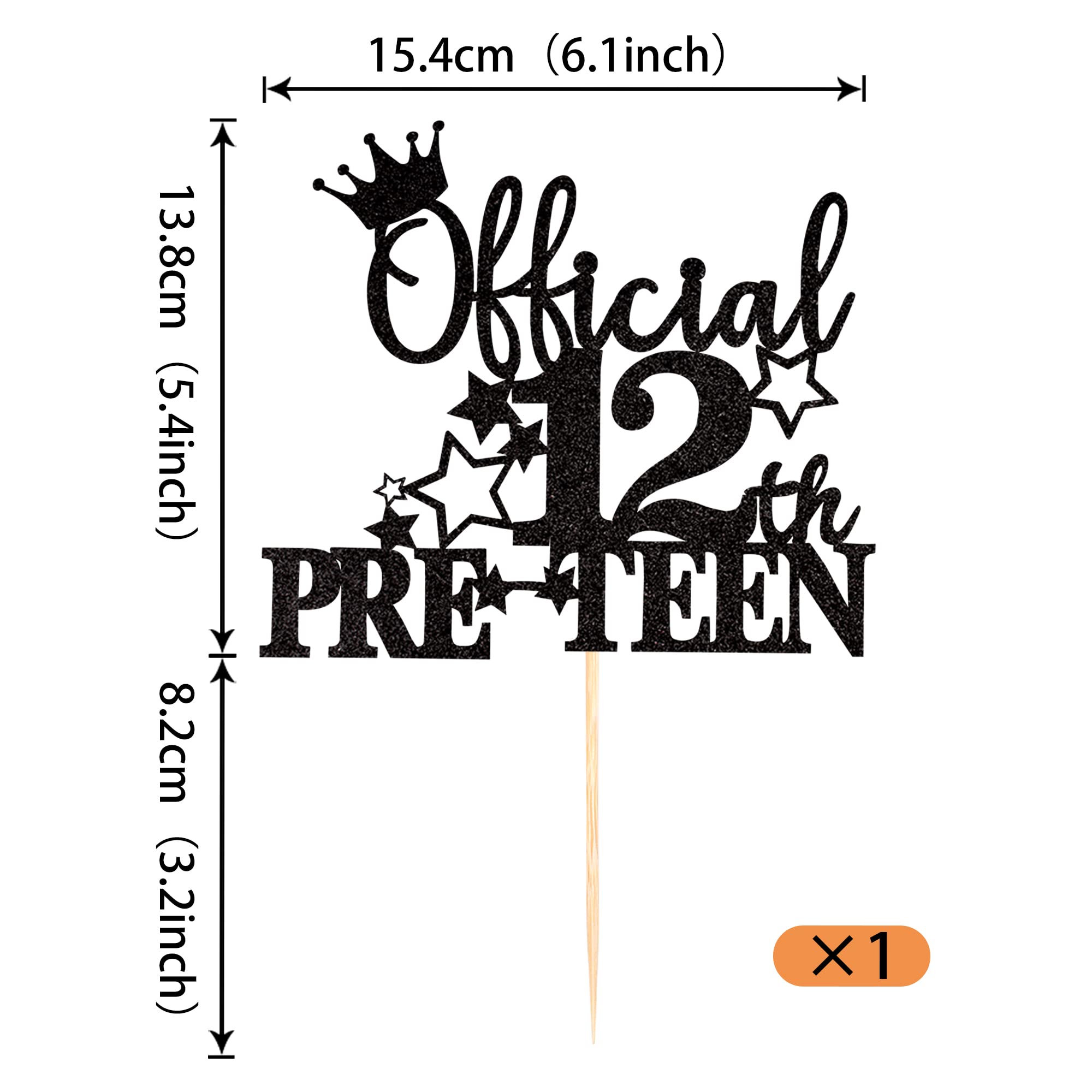 1 Pack Glitter Happy 12th Birthday Cake Topper - Cheers to 12 Years Cake Decorations for Pre-Teen Birthday Party Supplies (Black) | Perfect for 12th Birthday Cakes, Cupcakes & Party Decor