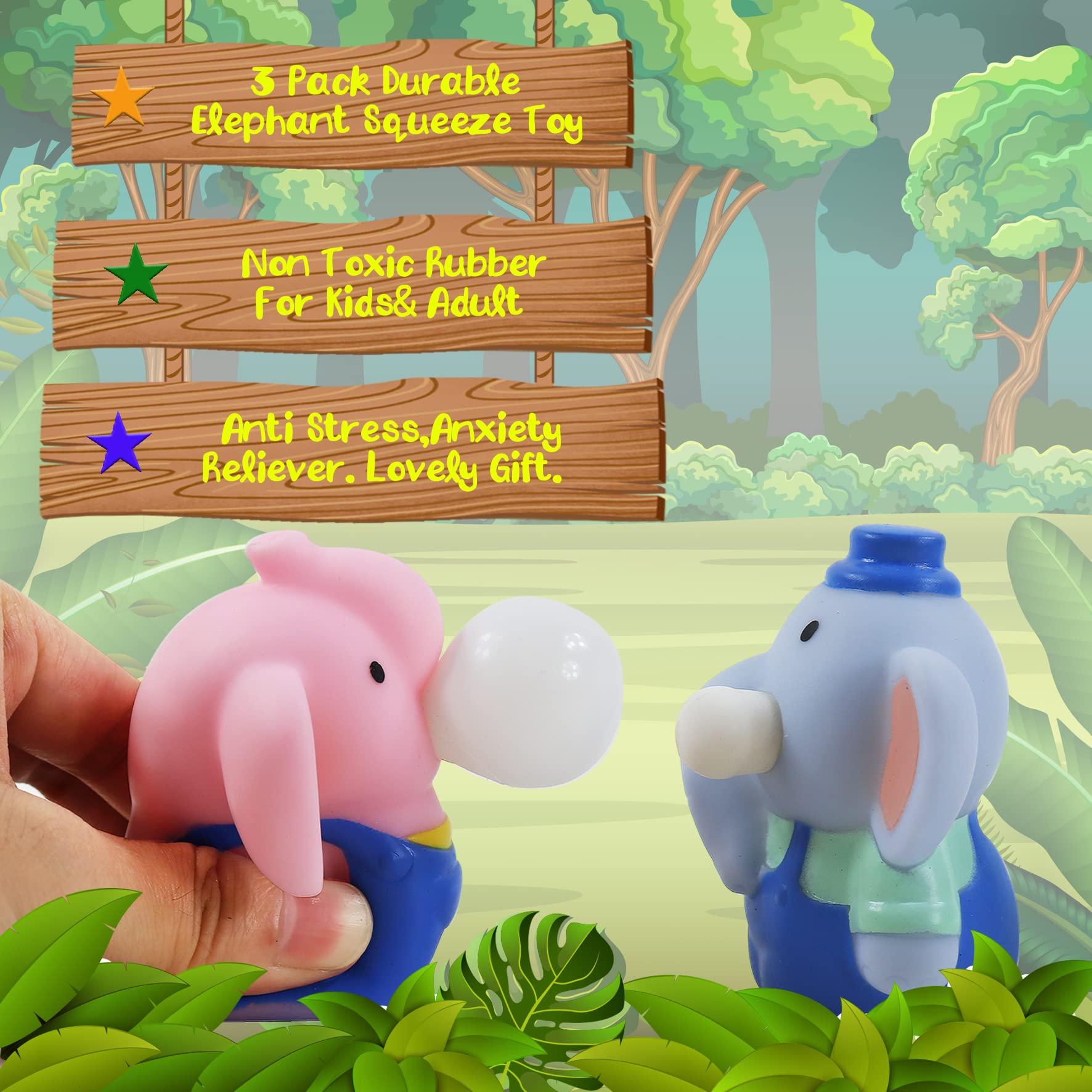 **3 Pack Cute Elephant Squeeze Fidget Toys - Stress Relief for Kids & Adults, Sensory Toys for Autism & ADHD, Non-Toxic Squishies for Anxiety Relief - Perfect for Home, Office, and Classroom Use**