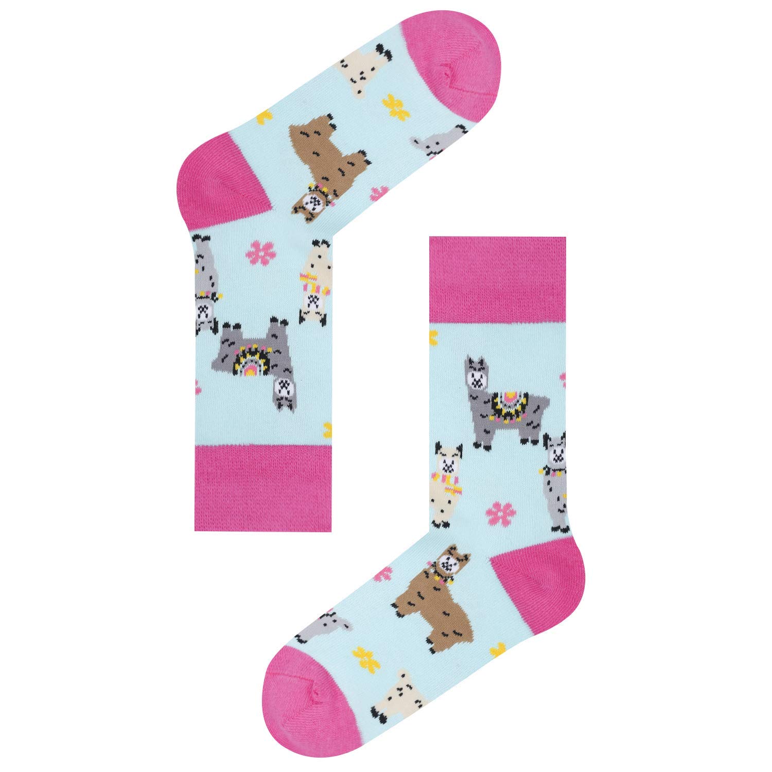 Zmart Animal Socks 5-Pack for Girls - Cute Llama, Unicorn, Corgi & Chicken Patterned Socks - Soft Cotton Kids' Socks for School, Play & Gifts