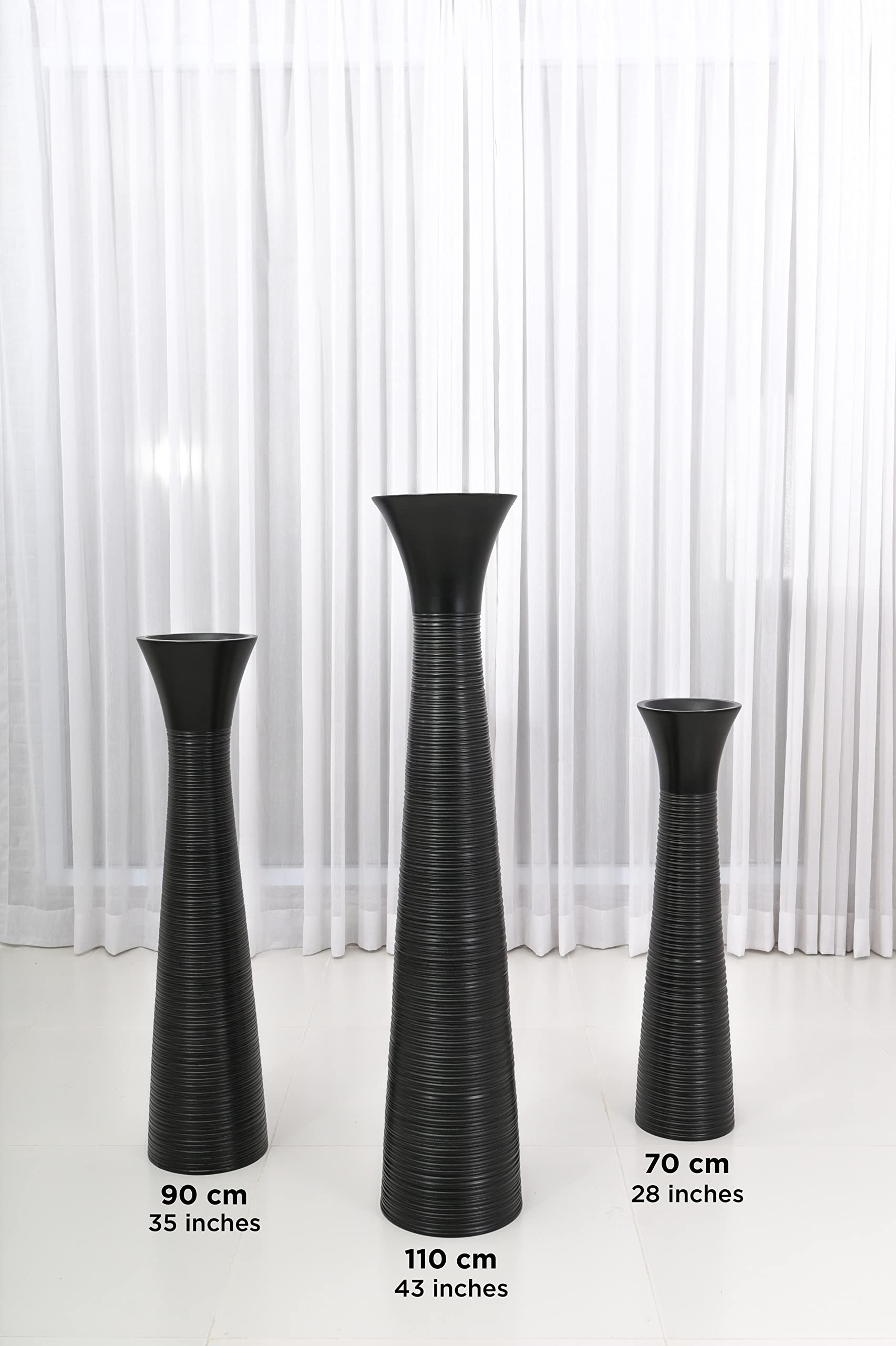 Leewadee 36 Inch Large Black Wooden Floor Vase - Farmhouse Decor for Flowers, Fake Plants & Pampas Grass | Perfect for Living Room, Entryway & Wedding Centerpiece Decorations