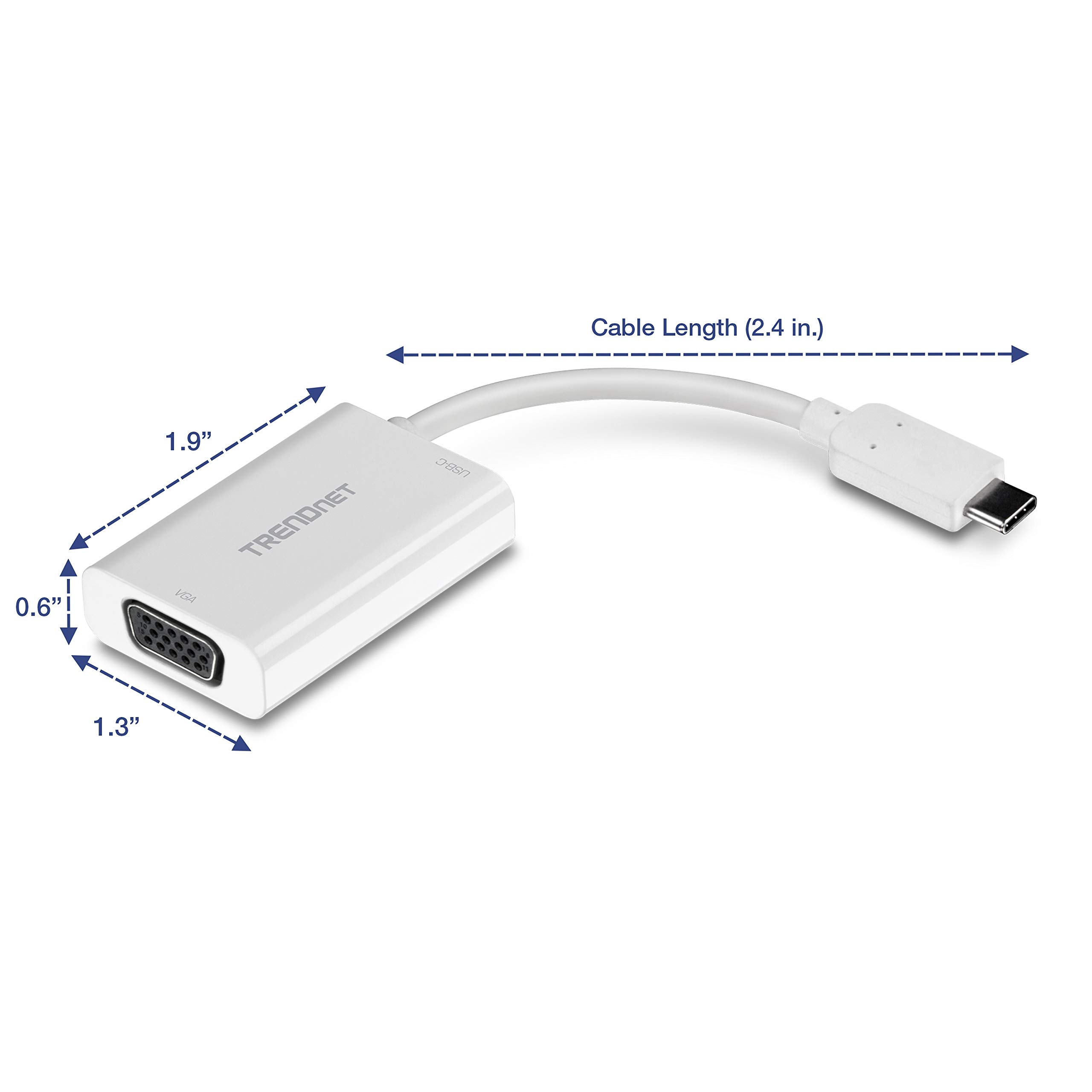 TRENDnet USB-C to VGA Adapter with Power Delivery - High Speed 4K Video Converter for MacBook, Windows Laptops & Chromebooks - Compatible with Mac OS, Windows 10 & Chrome OS - Ideal for Office Presentations, Home Theater & Multi-Monitor Setups