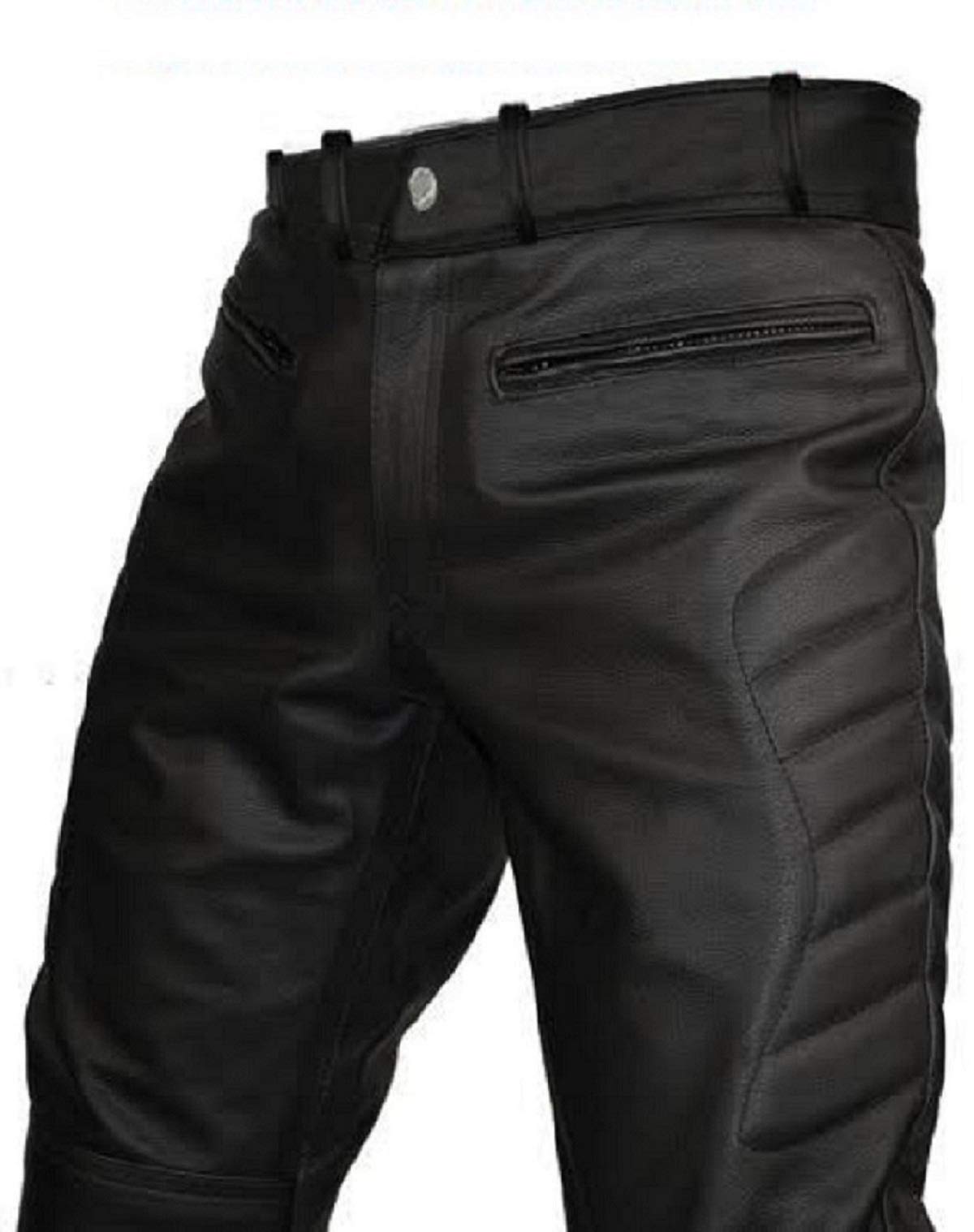 Men's Genuine Black Cow Leather Motorcycle Jeans - Durable Biker Pants for Riding & Casual Wear - Perfect for Harley, Cruiser & Street Bikes