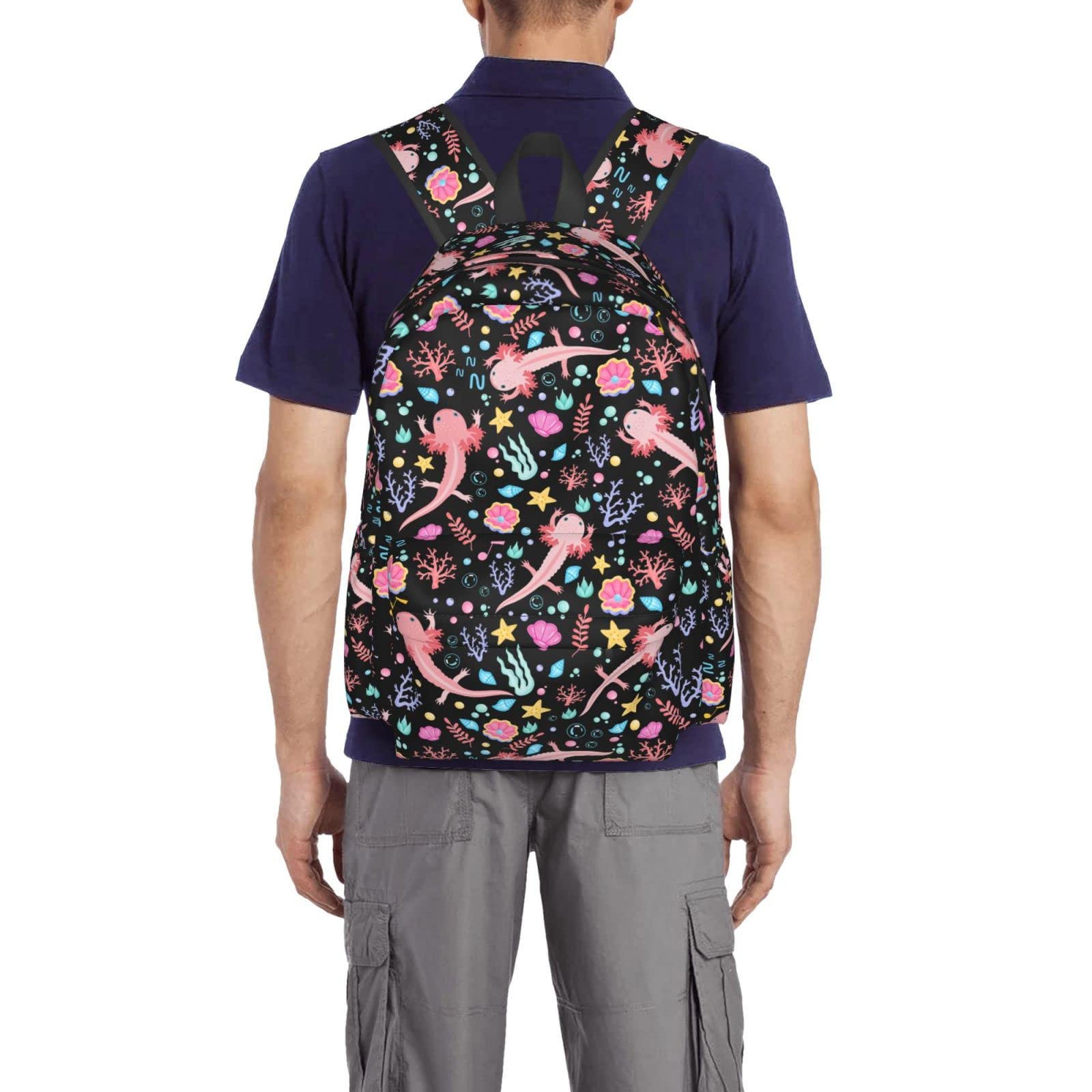 Stylish Axolotl Print Backpack with Adjustable Padded Shoulder Straps - Lightweight College Daypack for Travel, School & Work - Perfect for Students, Commuters & Outdoor Adventures