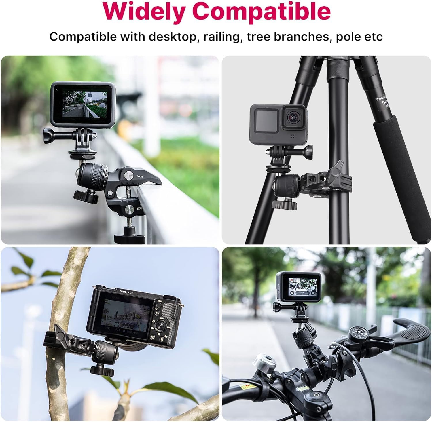 ULANZI R099 360° Ball Head Super Clamp Mount for Action Cameras - Compatible with AKASO, DJI Osmo, DSLR & Camera Monitors - Perfect for Bike, Motorcycle Handlebar & Vlogging Accessories