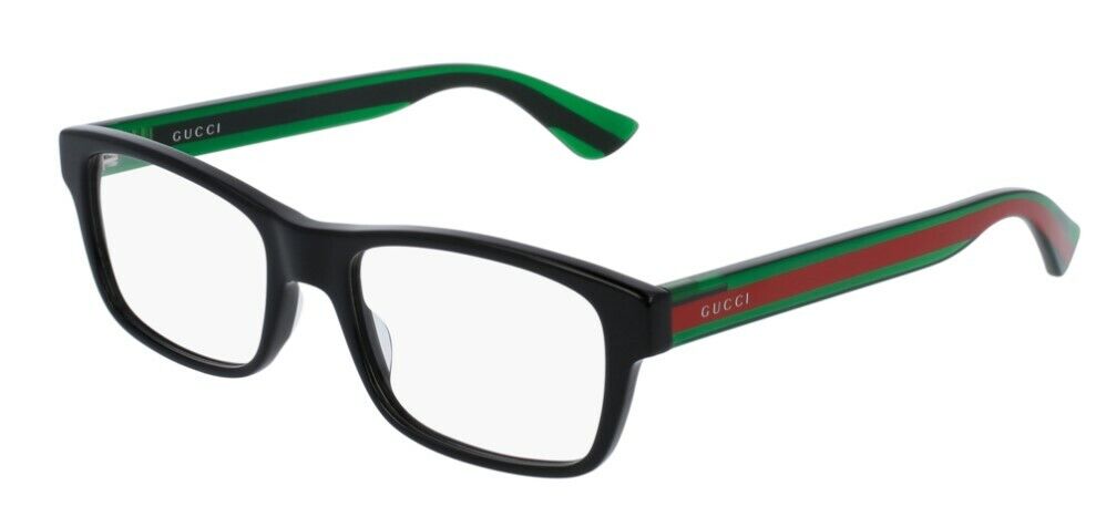Gucci GG 0006ON 002 Black Green Red Square Unisex Eyeglasses | Fashion Sunglasses for Men & Women | Perfect for Outdoor Activities, Driving & Everyday Wear