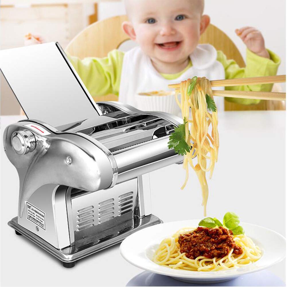 **Commercial Electric Pasta Maker Machine 110V 135W - Automatic Stainless Steel Noodle Maker with 6 Speed Adjustable Thickness & 4 Cutting Blades - Perfect for Spaghetti, Dumplings, Dough Sheets & More - Ideal for Restaurants, Home Kitchens & Italian Cuisine Lovers**