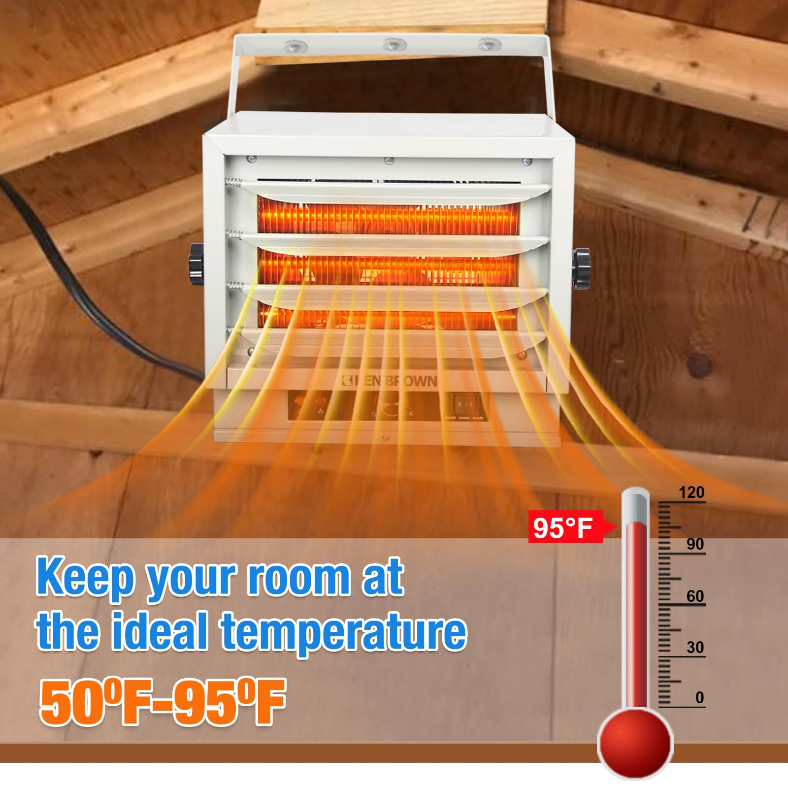 KEN BROWN 3000W/4000W/5000W Electric Garage Heater - 240V Hardwired Ceiling Mount Shop Heater with Fan Forced Heating, 3 Heat Levels & Thermostat - Perfect for Garage, Workshop, Warehouse, Greenhouse, Basement & Large Spaces