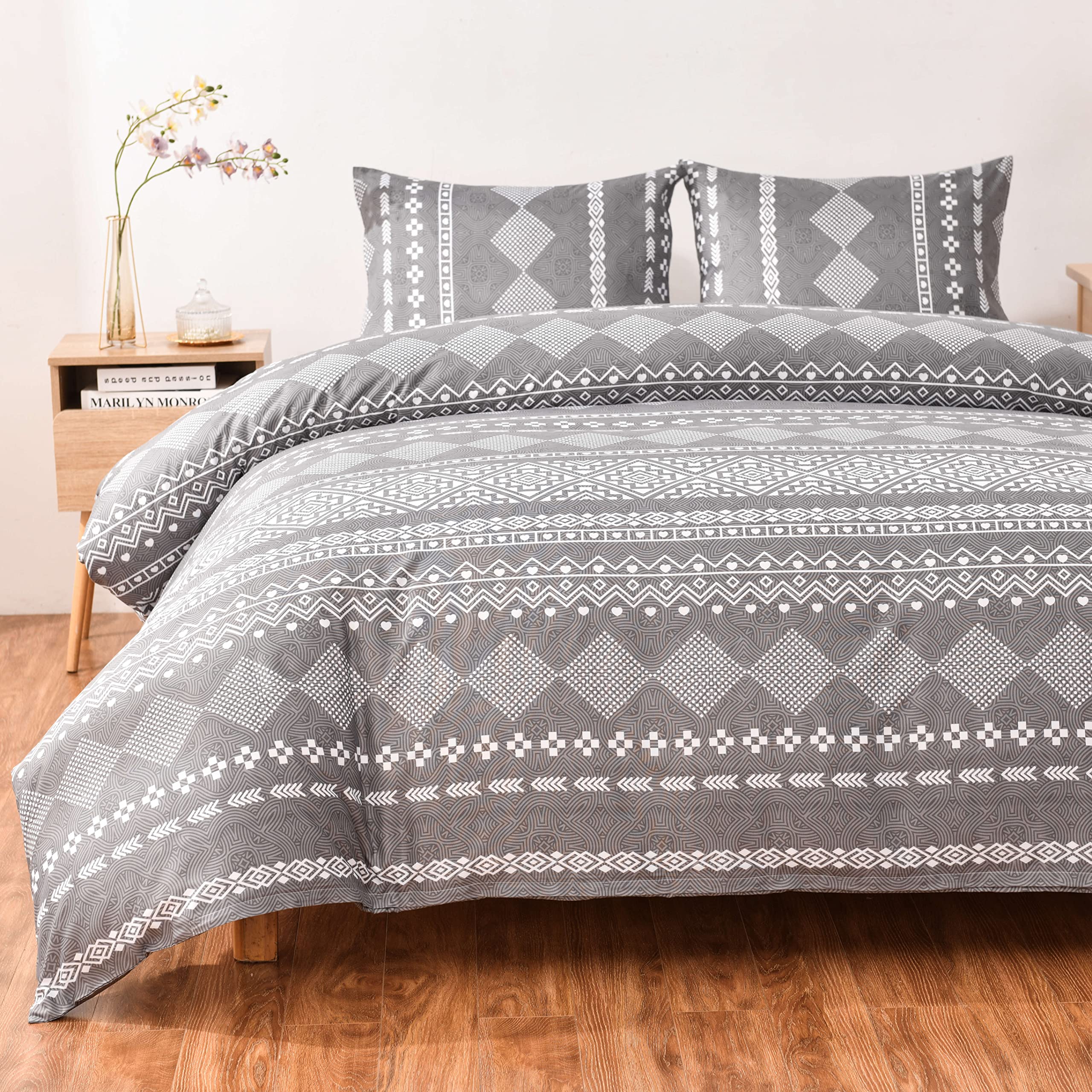 YFISAN Boho Grey Duvet Cover Set Full/Queen Size 90