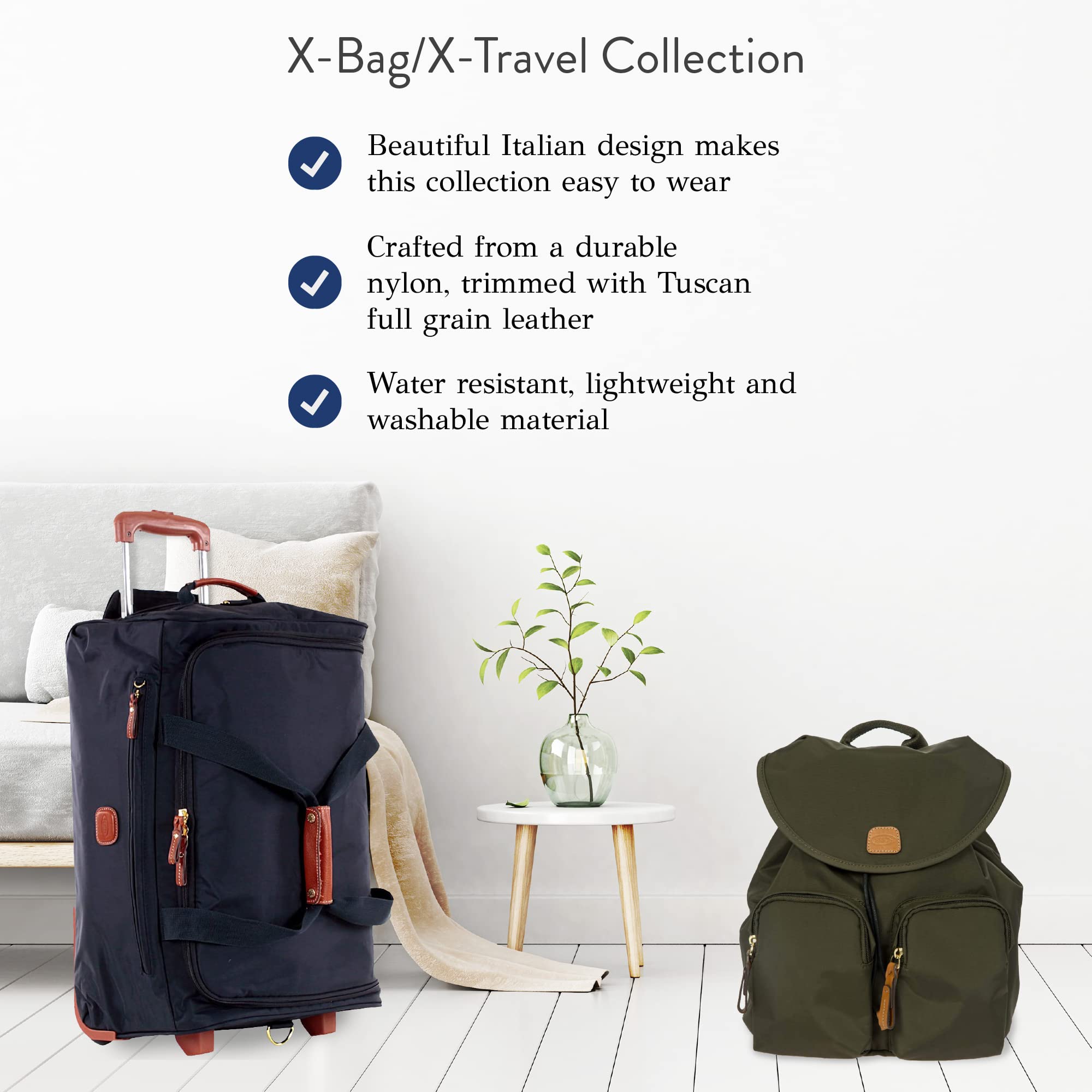 Bric's X-Bag 21 Inch Rolling Duffel Carry On Luggage - Luxury Weekender Travel Bag for Men & Women - Navy Blue - Perfect for Air Travel, Weekend Getaways & Business Trips