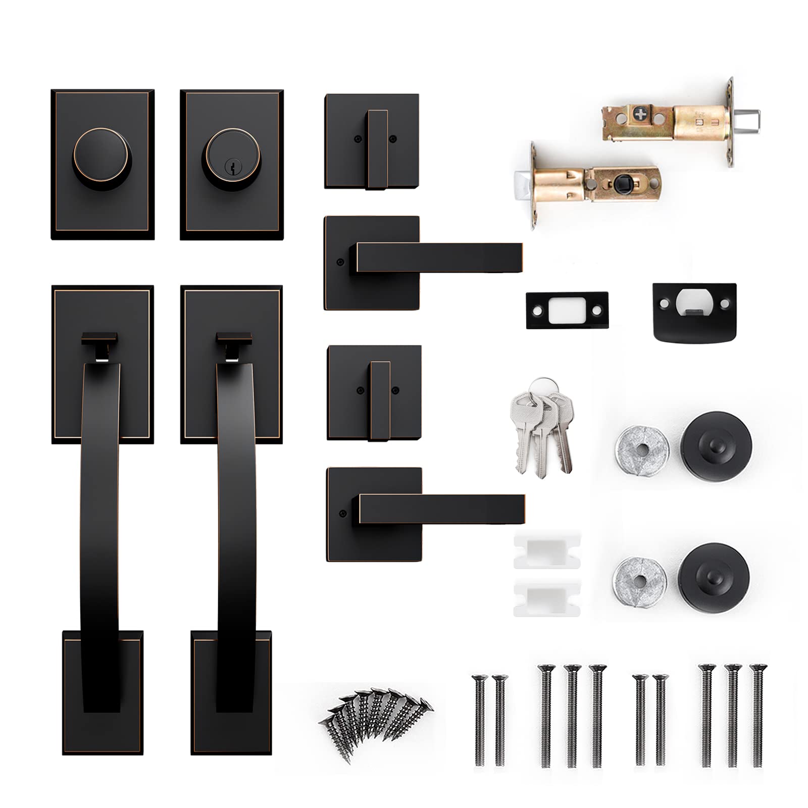 Oil-Rubbed Bronze Double Front Door Handle Set with Lever - Dummy Lock Included for Enhanced Security - Perfect for Front Doors, Office Doors & Commercial Entrances
