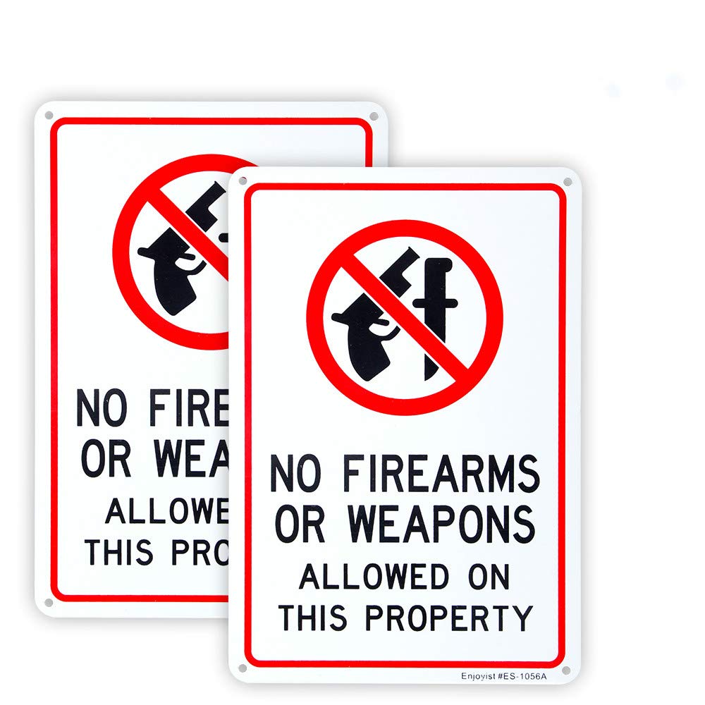 No Firearms Allowed Sign - 2 Pack, 10x7 Inch Aluminum Reflective for Indoor/Outdoor Security