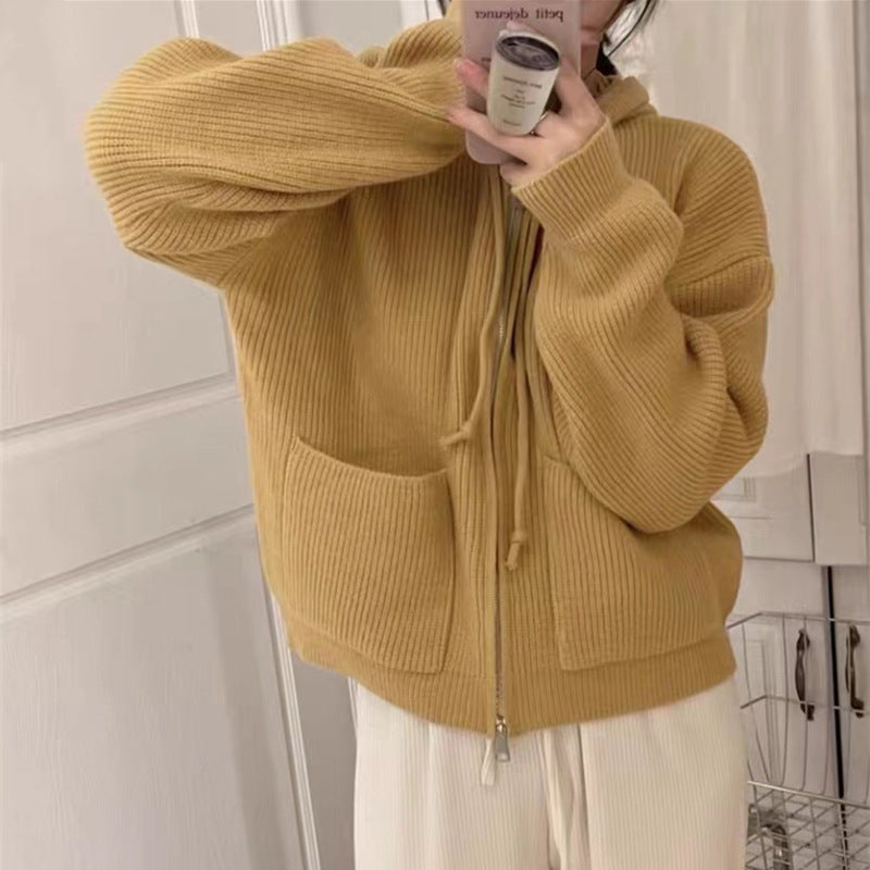 Men's Autumn Winter Zipper Hooded Sweater - Loose Fit Knitted Cardigan Jacket for Casual Wear | Warm Fleece Lined Coat for Outdoor Activities & Daily Use