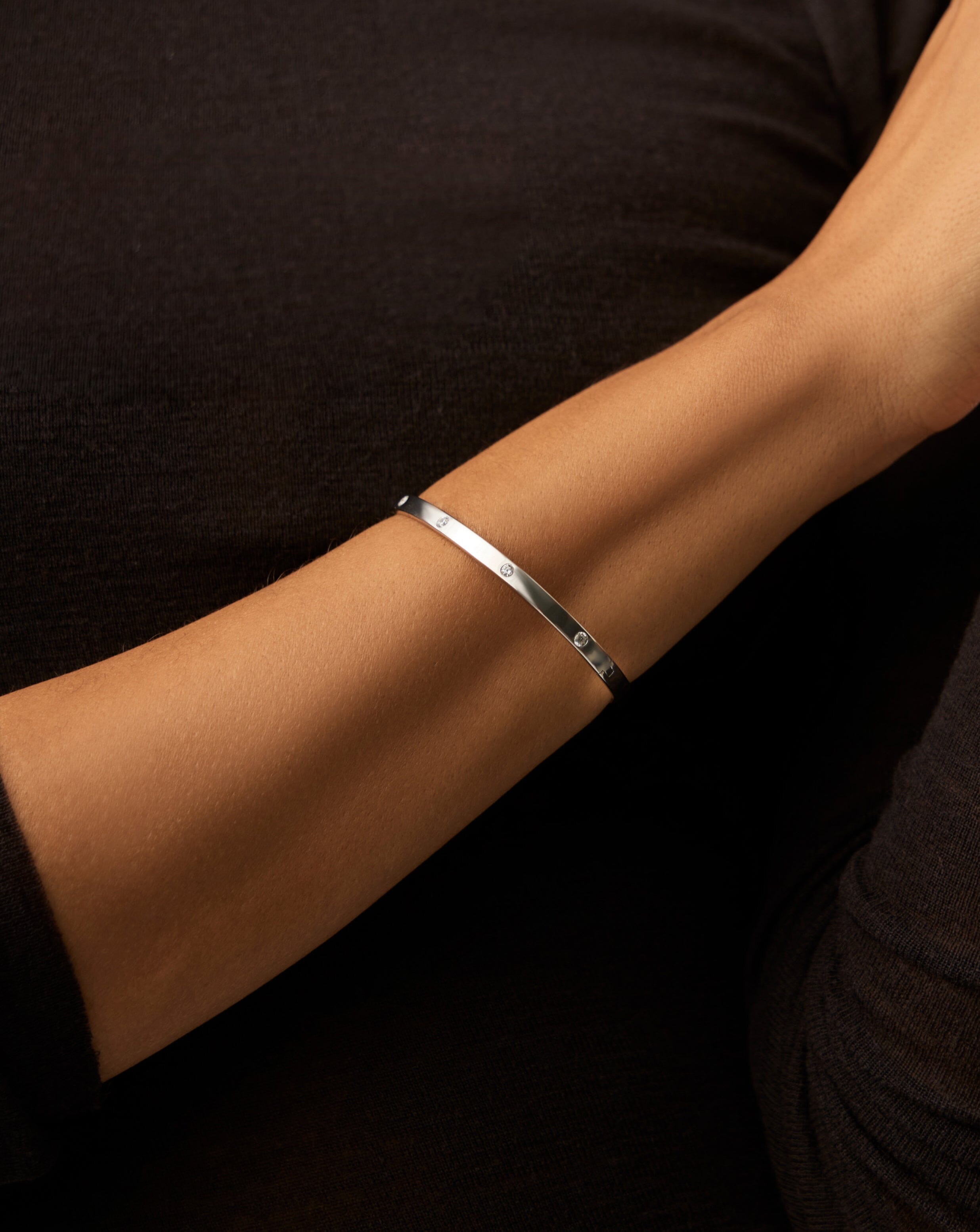 Interstellar Hinged Bangle Bracelet - Sterling Silver with Cubic Zirconia | Elegant Jewelry for Women, Perfect for Parties, Weddings & Everyday Wear
