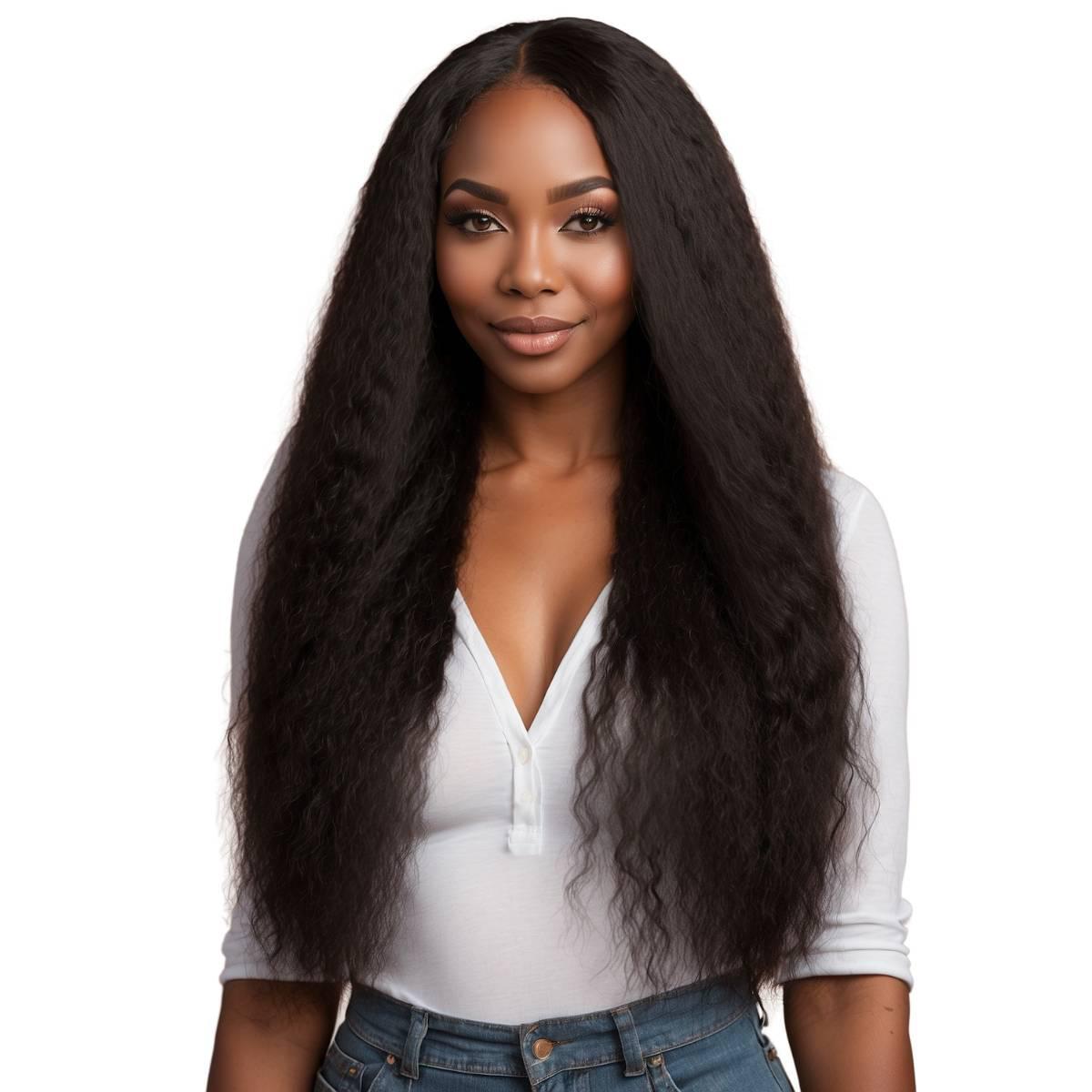 Kinky Straight Clip In 100% Human Hair Extensions - Natural Black Hair Weft for Volume & Length - Perfect for Daily Wear, Parties & Special Occasions