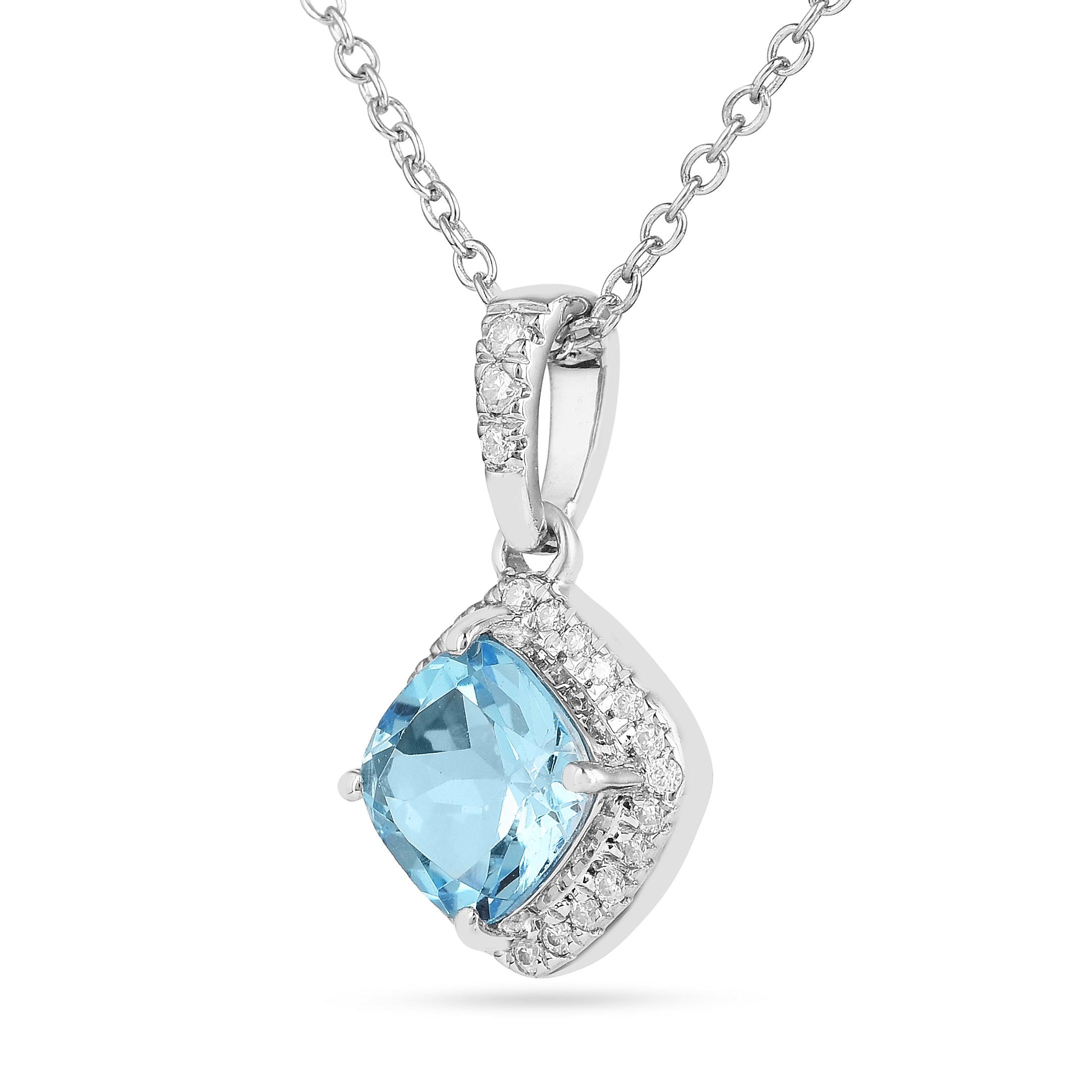 Natural Blue Topaz Cushion Cut Pendant Necklace - Sterling Silver Jewelry for Women, Elegant Gift for Birthday, Anniversary & Special Occasions