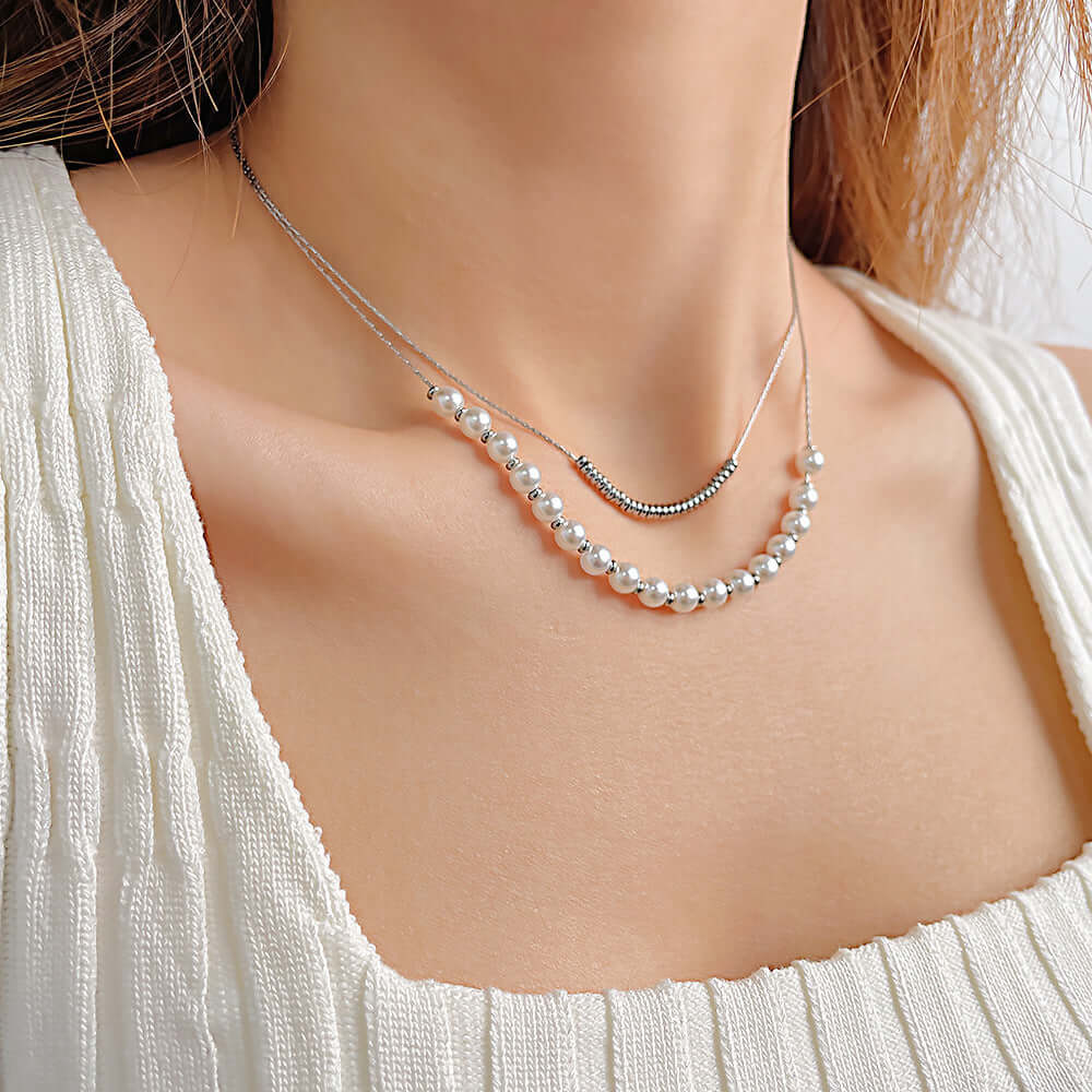 Elegant Dainty Pearl Beads Layering Chain Necklace for Women | GX2309 | Perfect for Everyday Wear, Date Nights & Special Occasions