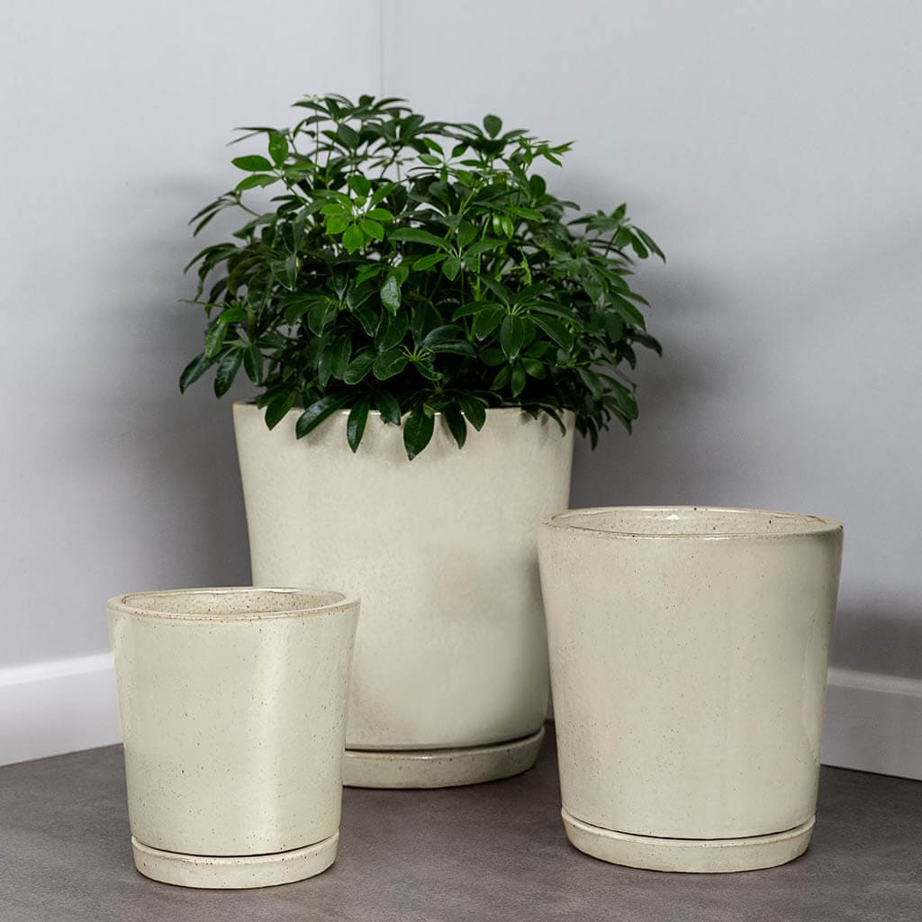 Campania International I/O Tapered Cylinder Vase Set of 3 - Cream Ceramic Flower Vases for Home Decor, Wedding Centerpieces & Tabletop Displays