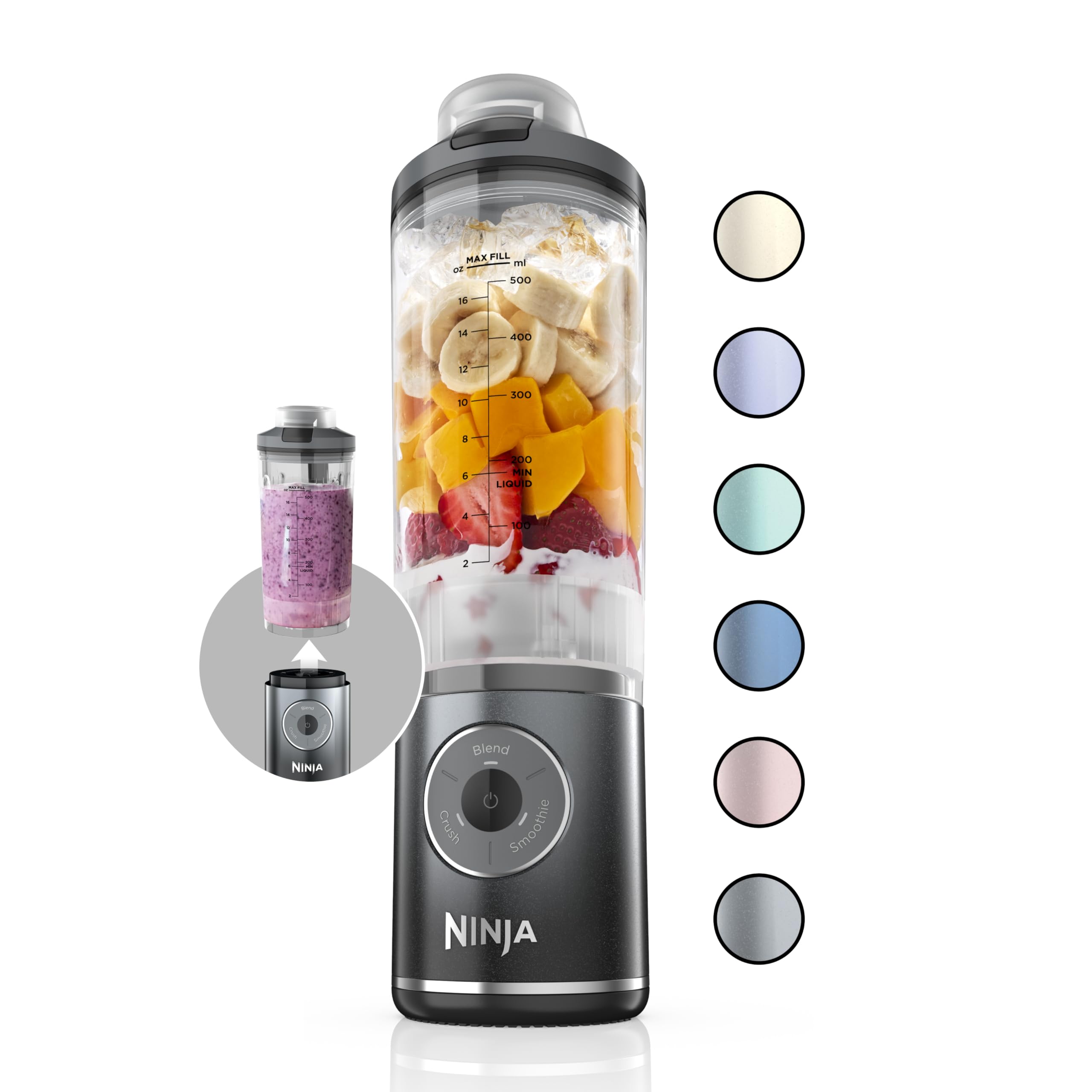Ninja Blast Max Portable Blender - Cordless Personal Blender with 22oz Removable Cup, 3 Blending Programs for Smoothies, Ice Crushing & More | Twist & Go Design, Leakproof, Dishwasher Safe (Grey) | Perfect for Gym, Office & Travel Use