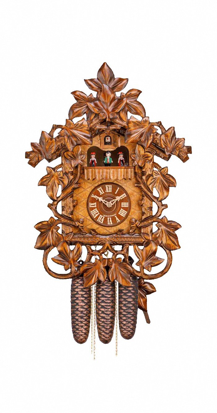 Hekas Handmade Cuckoo Clock with Maple Leaves Design - Moving Dancers & Musical Chimes - KA 3749/8 EX - Perfect for Home Decor, Gift Giving & Traditional German Style Interiors