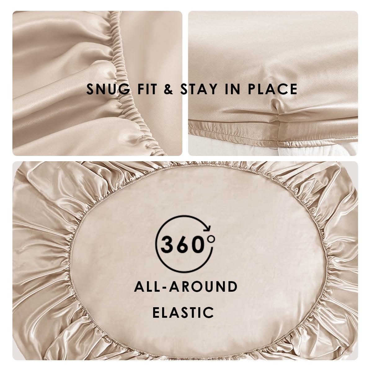 25mm 6A+ 100% Mulberry Silk Fitted Sheet Set - 3 Piece Luxury Bedding for Soft & Breathable Sleep - Perfect for Master Bedroom, Guest Room & Hotel Use