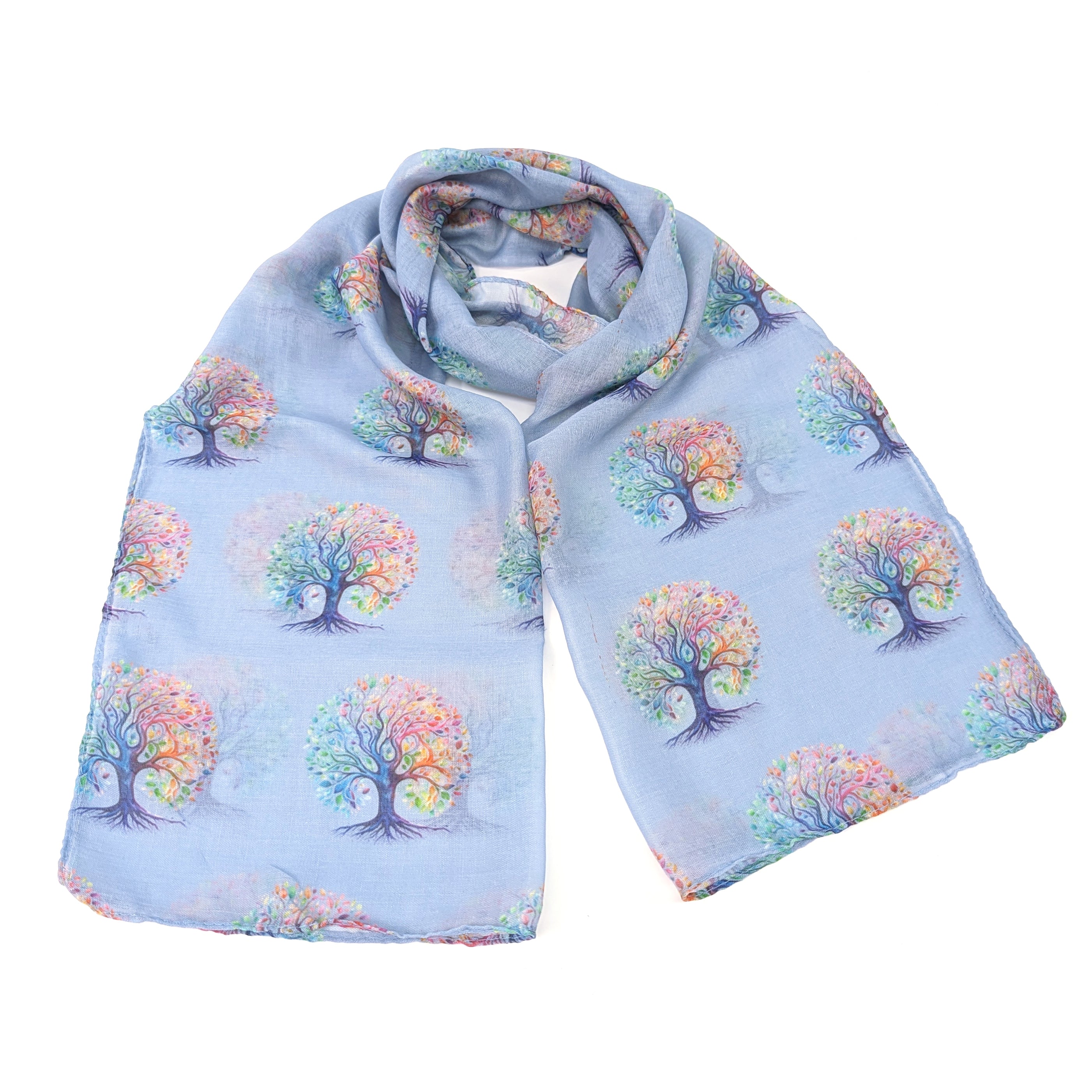 Rainbow Tree of Life Scarf - 50x180cm Lightweight Fashion Shawl for Women - Perfect for Yoga, Meditation, Boho Outfits & Spiritual Gifts