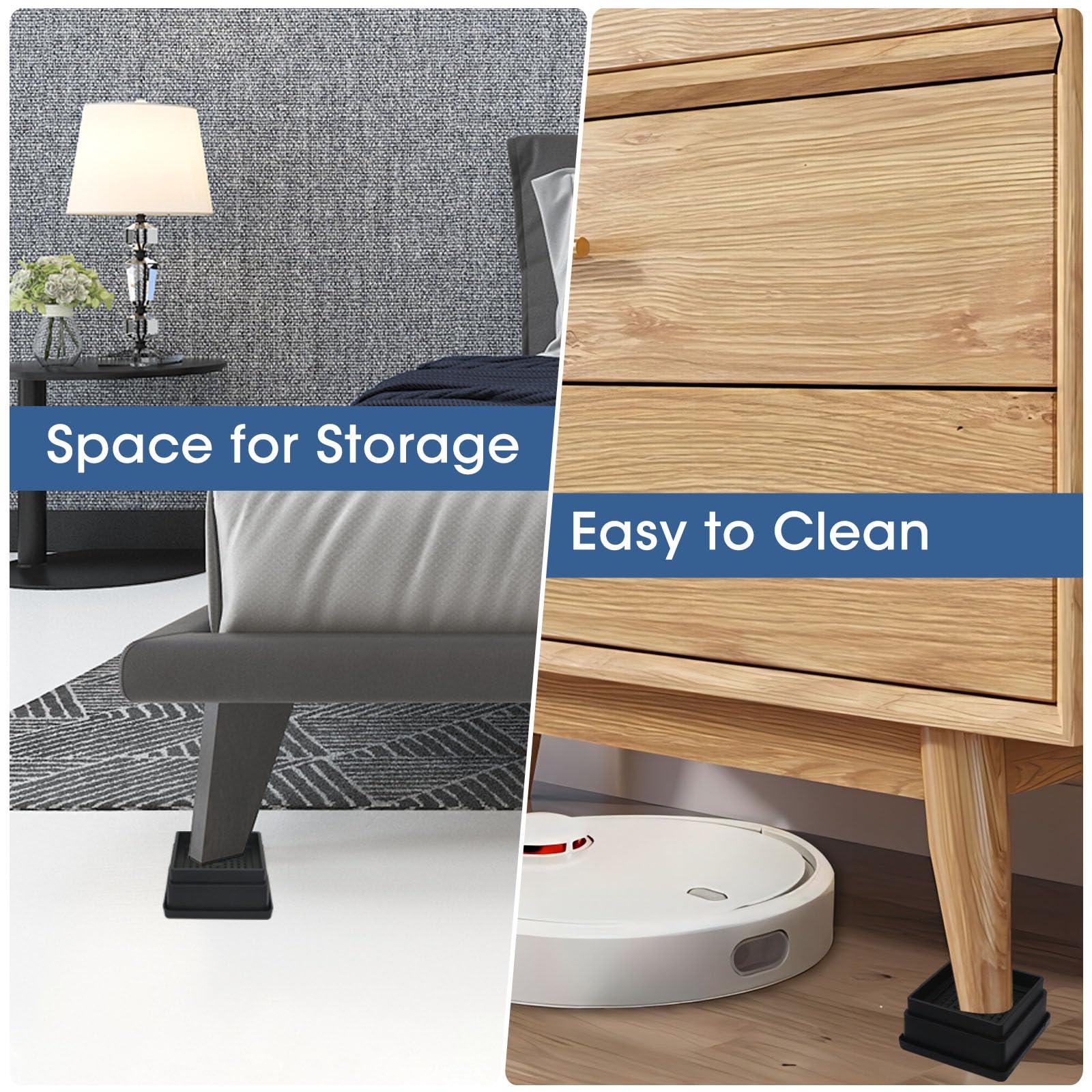 1 Inch Heavy Duty Bed Risers - Set of 4 Adjustable Furniture Risers with Non-Slip Rubber Pads for Sofa, Bed, Table & Chair - Perfect for Dorm Rooms, Small Apartments & Home Organization