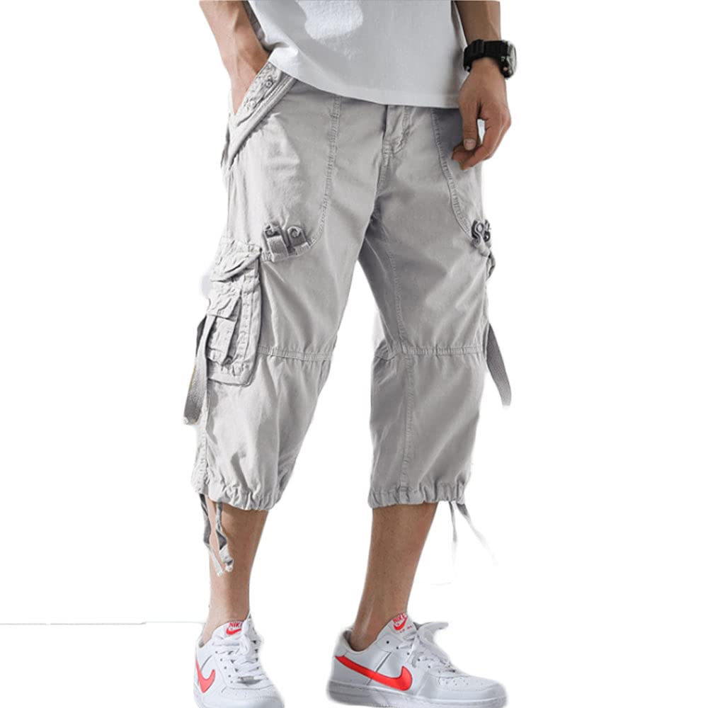 Osmyzcp Men's Cargo Overalls - Loose Fit 3/4 Length Capri Pants for Work & Outdoor Activities | Durable Cargo Shorts with Multiple Pockets | Perfect for Hiking, Gardening and Casual Wear