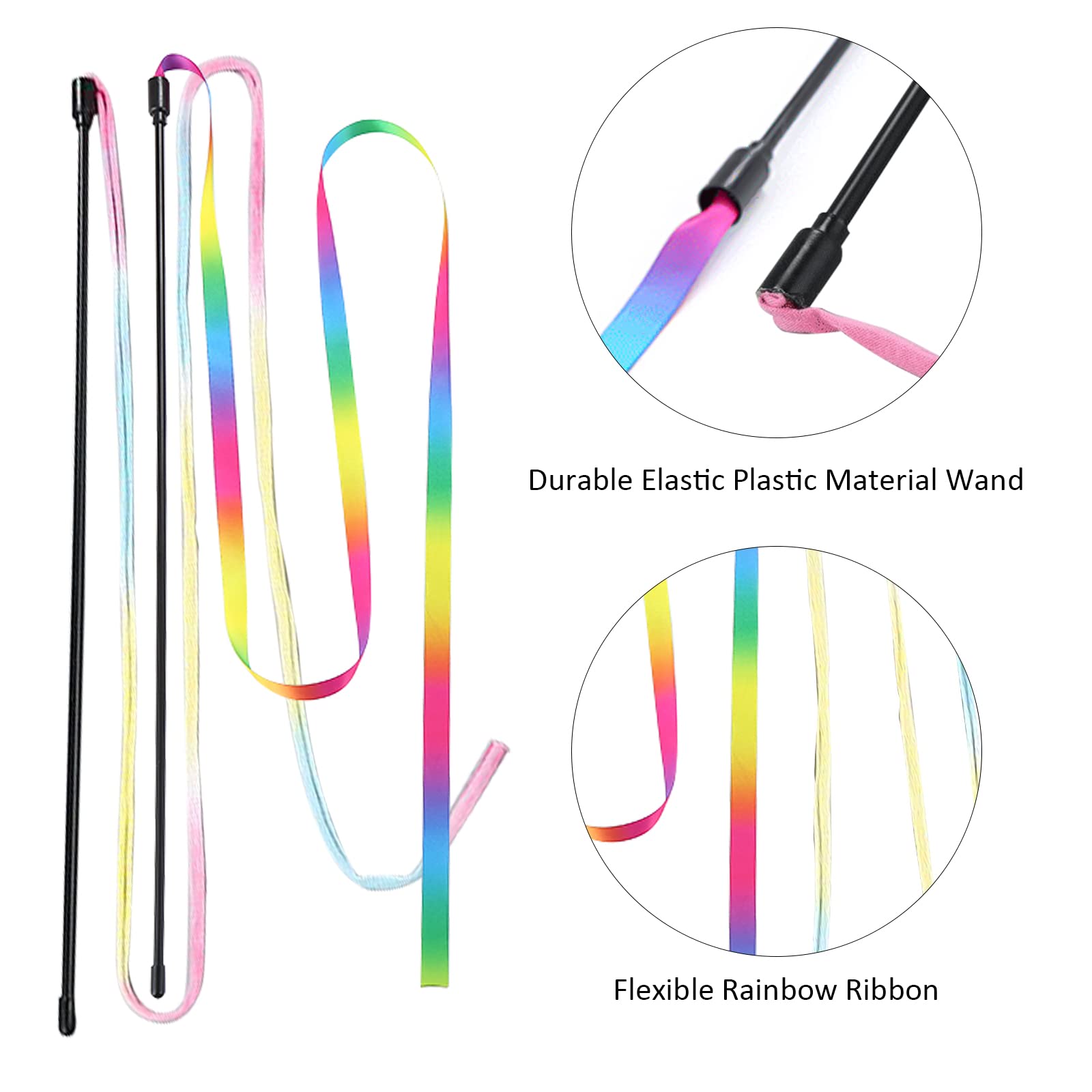 2 Pack Interactive Rainbow Cat Wand Toys with Ribbon - Colorful Kitten Teaser Wand for Indoor Play & Exercise, Strengthen Bond with Your Cat - Perfect for Training, Playtime & Interactive Fun