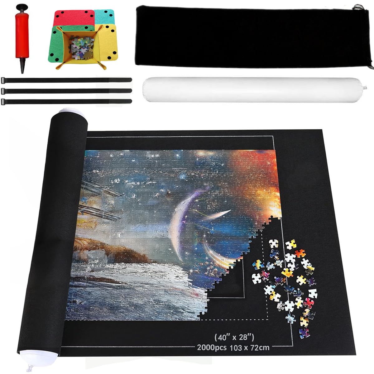 BangShou 2000-Piece Puzzle Mat with Inflatable Roller, Felt Jigsaw Mat Board, Puzzle Storage Mat, Foldable Puzzle Saver with Air Pump – Perfect for Organizing and Protecting Large Puzzles at Home or On the Go