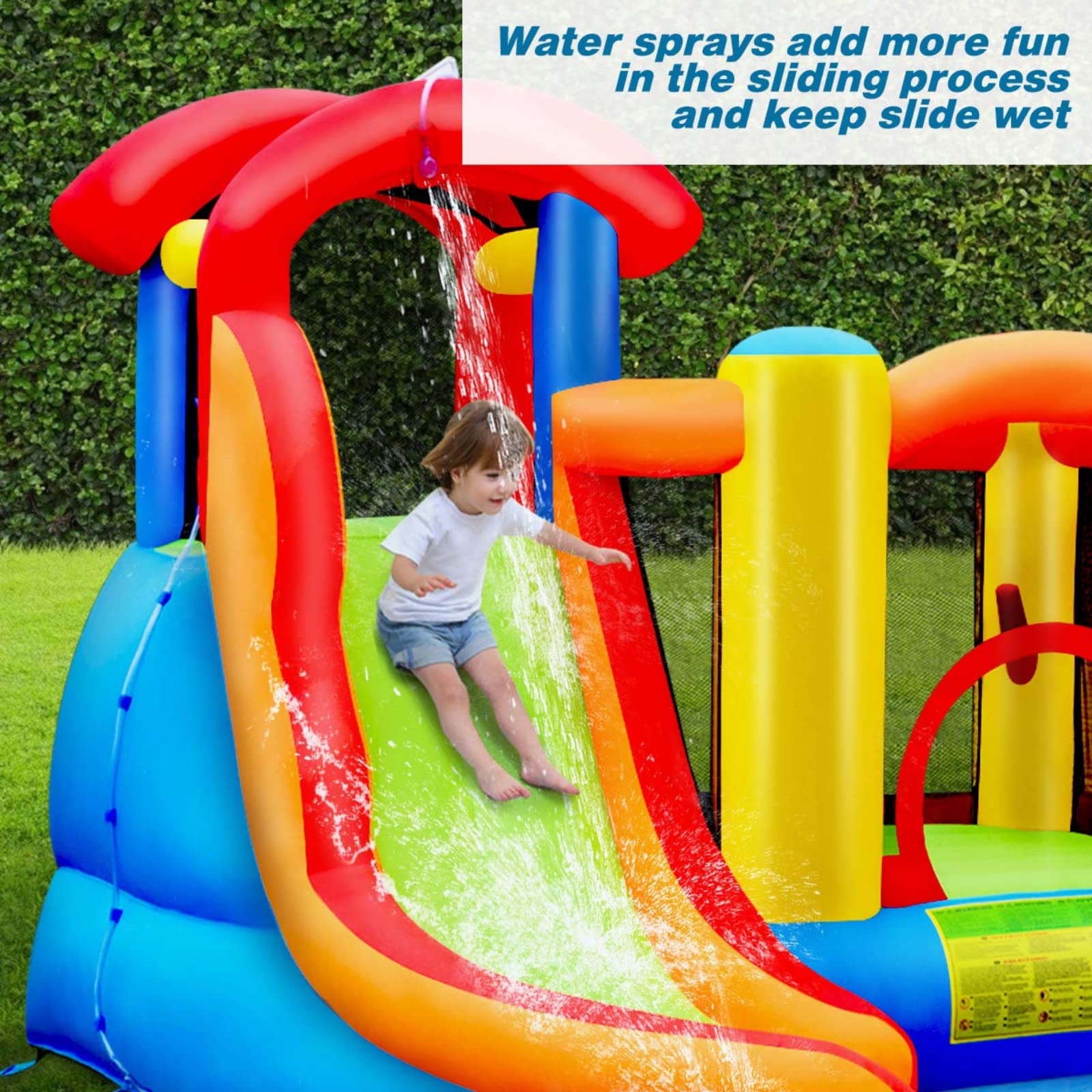 **BOUNTECH 6-in-1 Inflatable Water Slide & Bounce House for Kids - Outdoor Water Play with GFCI 750W Blower, Splash Pool, Water Cannon - Perfect for Toddlers, Boys & Girls Backyard Parties, Summer Fun, and Birthday Gifts**