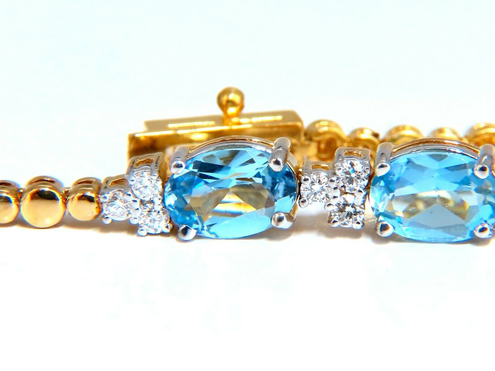 3.34ct Natural Aquamarine Diamond Tennis Bracelet in 14K Gold - Vivid Prime Aqua Blue Gemstone Jewelry for Women, Perfect for Weddings, Parties & Special Occasions