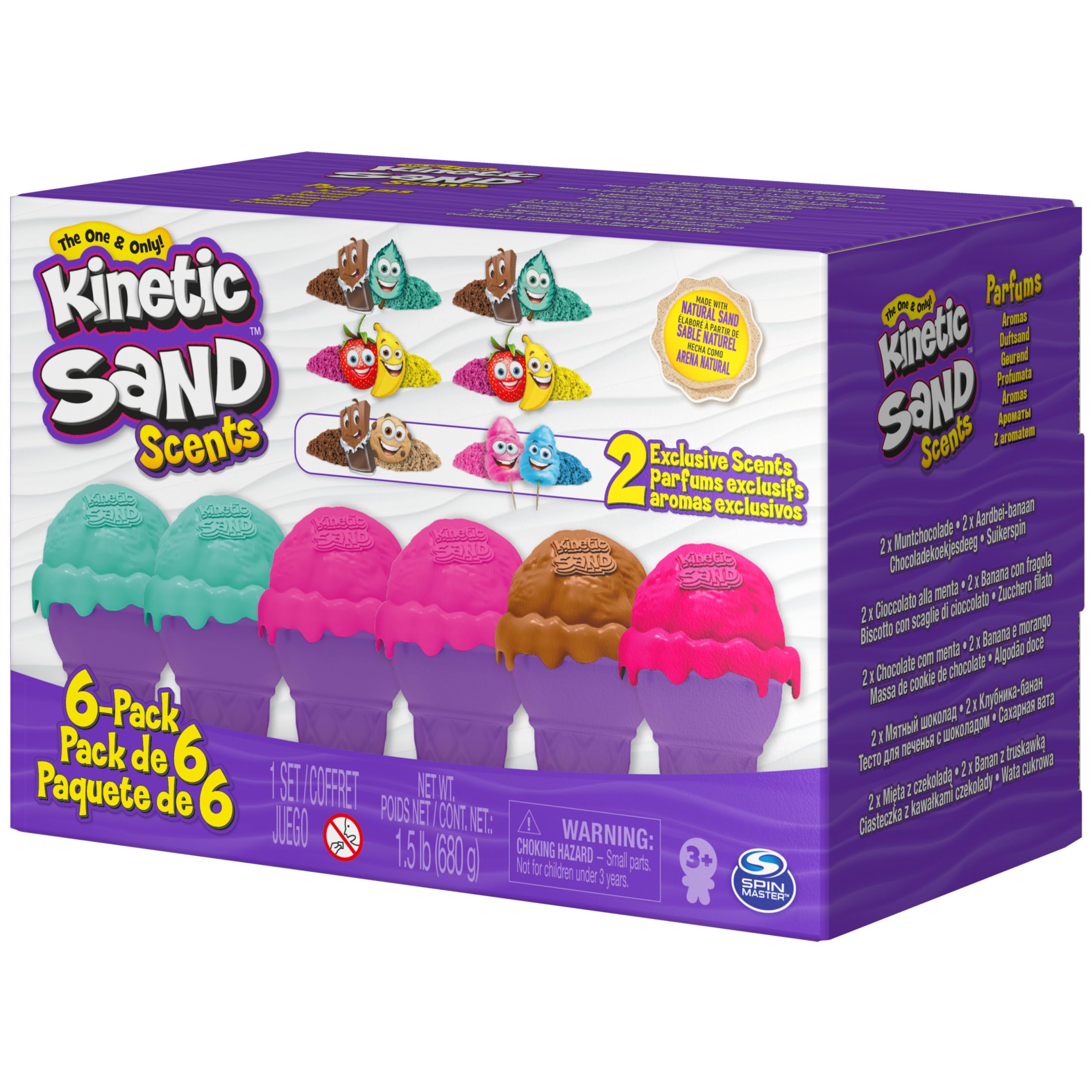 Kinetic Sand Scents - 6-Pack Ice Cream Cone Play Set with 24oz All-Natural Scented Sensory Sand (Amazon Exclusive) | Fun & Educational Sensory Toys for Kids Ages 3+ | Perfect for Creative Play, Stress Relief & Early Childhood Development