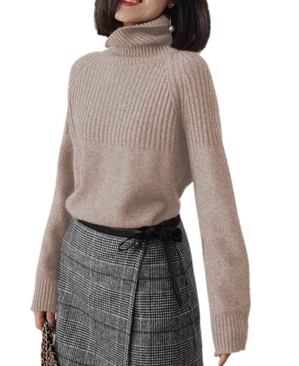 Women's Merino Wool Turtleneck Sweater - Loose Knit Pullover for Winter