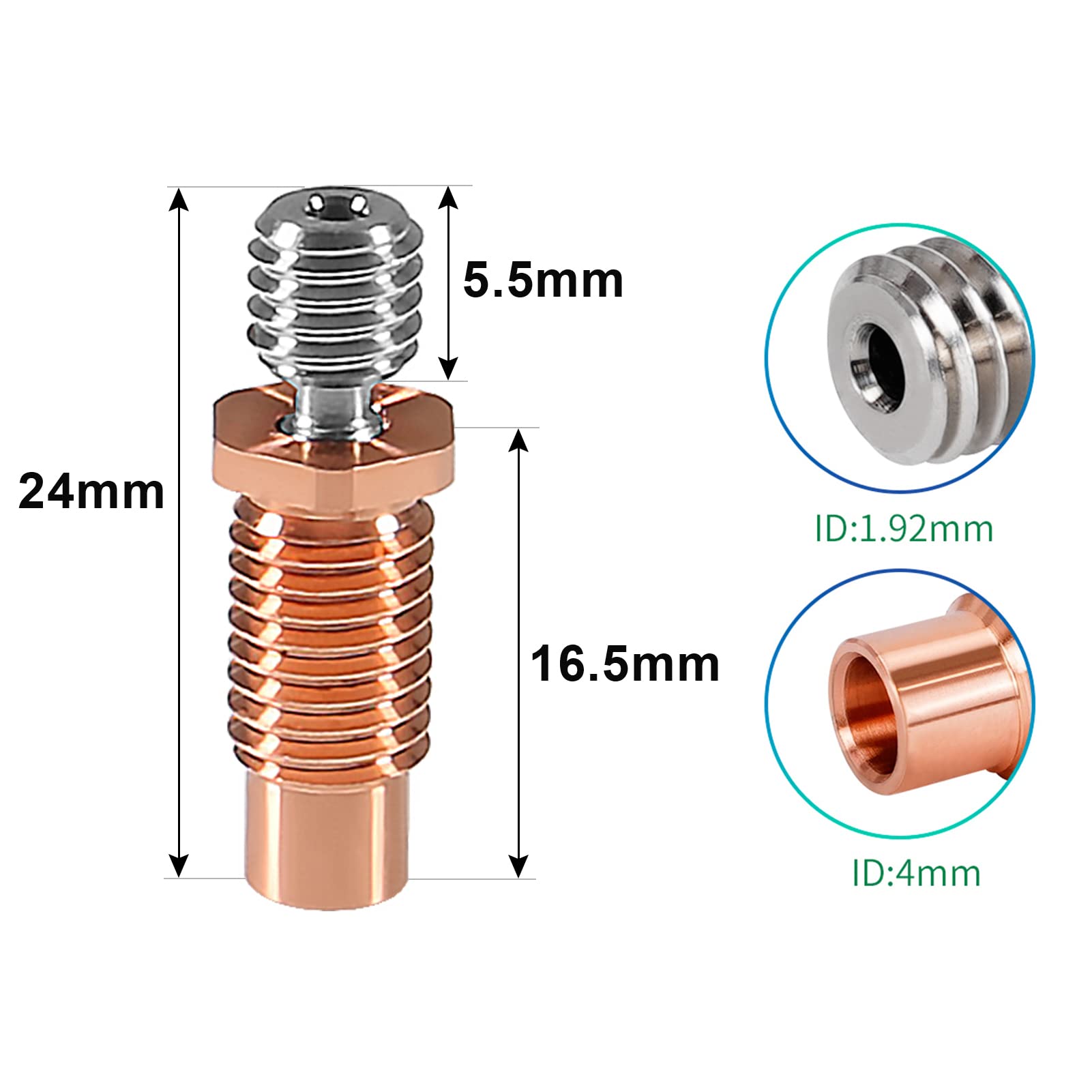 3PCS All-Metal V6-TCrazy Heat Break Titanium & Copper Nozzle Throat for 1.75mm V6 Hotend Heater Block - High Performance 3D Printer Accessories (Compatible with E3D V6-TCrazy) | Perfect for 3D Printing, DIY Projects & Maker Workshops