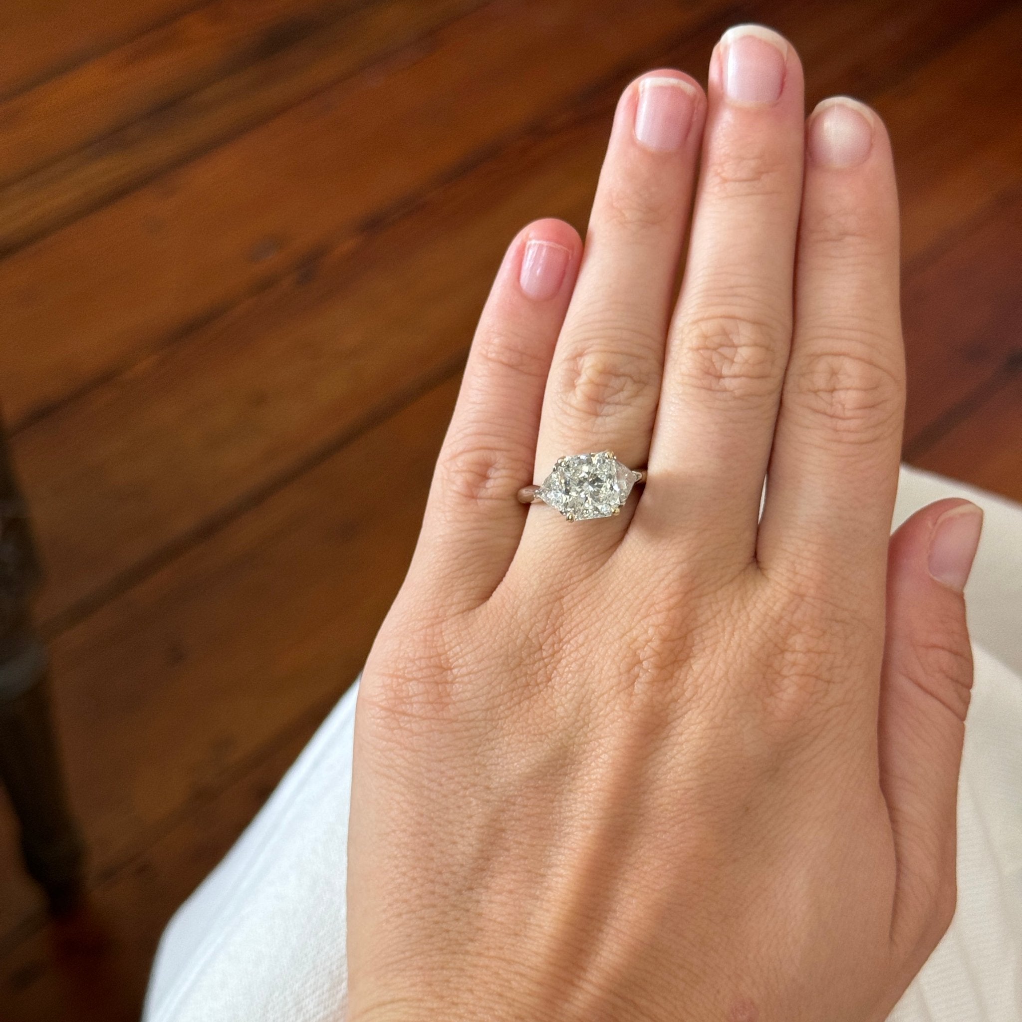 3.26ct Radiant Cut Diamond Engagement Ring with 1ct Trillion Side Stones in 14K Gold - Perfect for Proposals, Anniversaries & Special Occasions